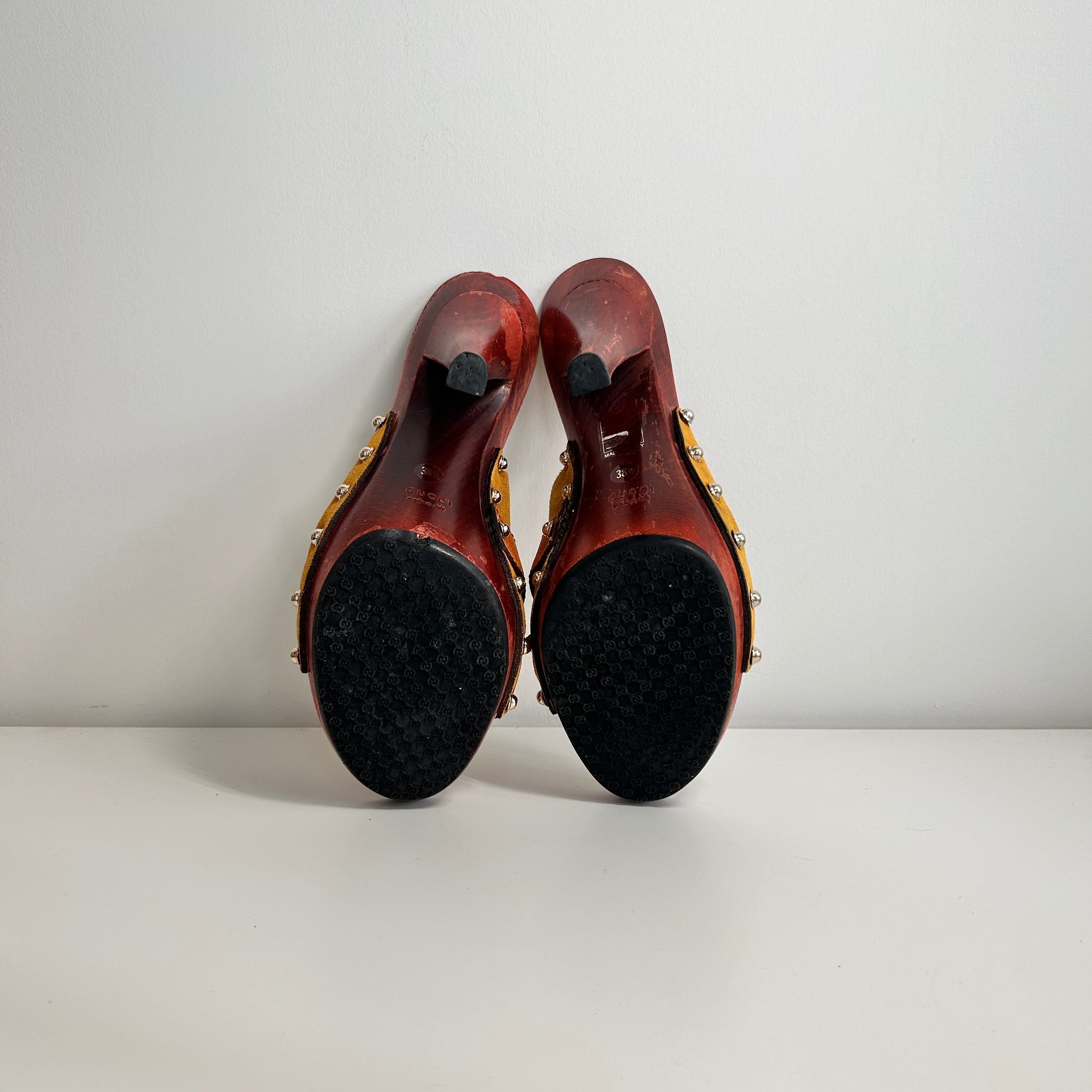Camel Suede Horsebit Accent Clogs