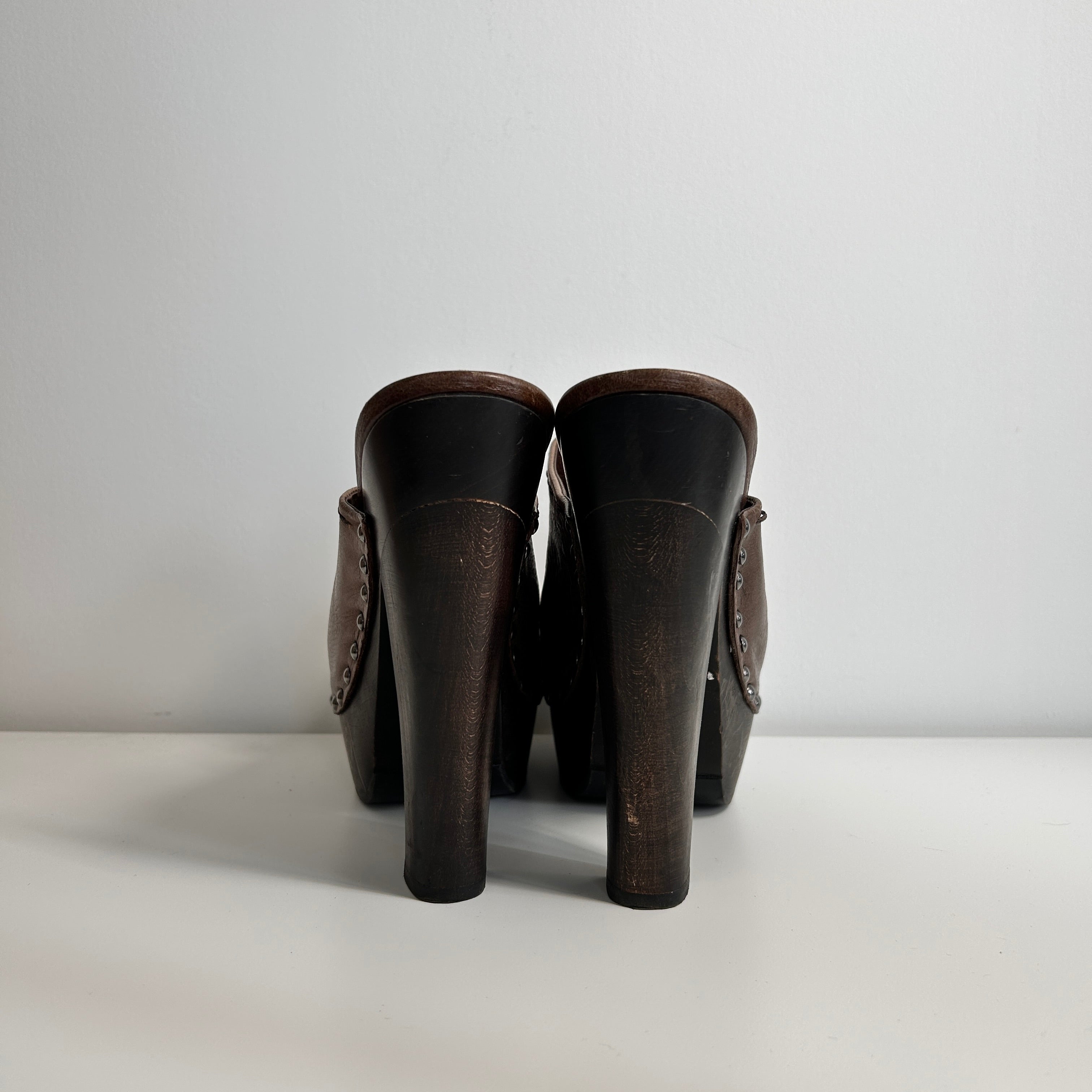 Brown Leather Studded Accents Mules
