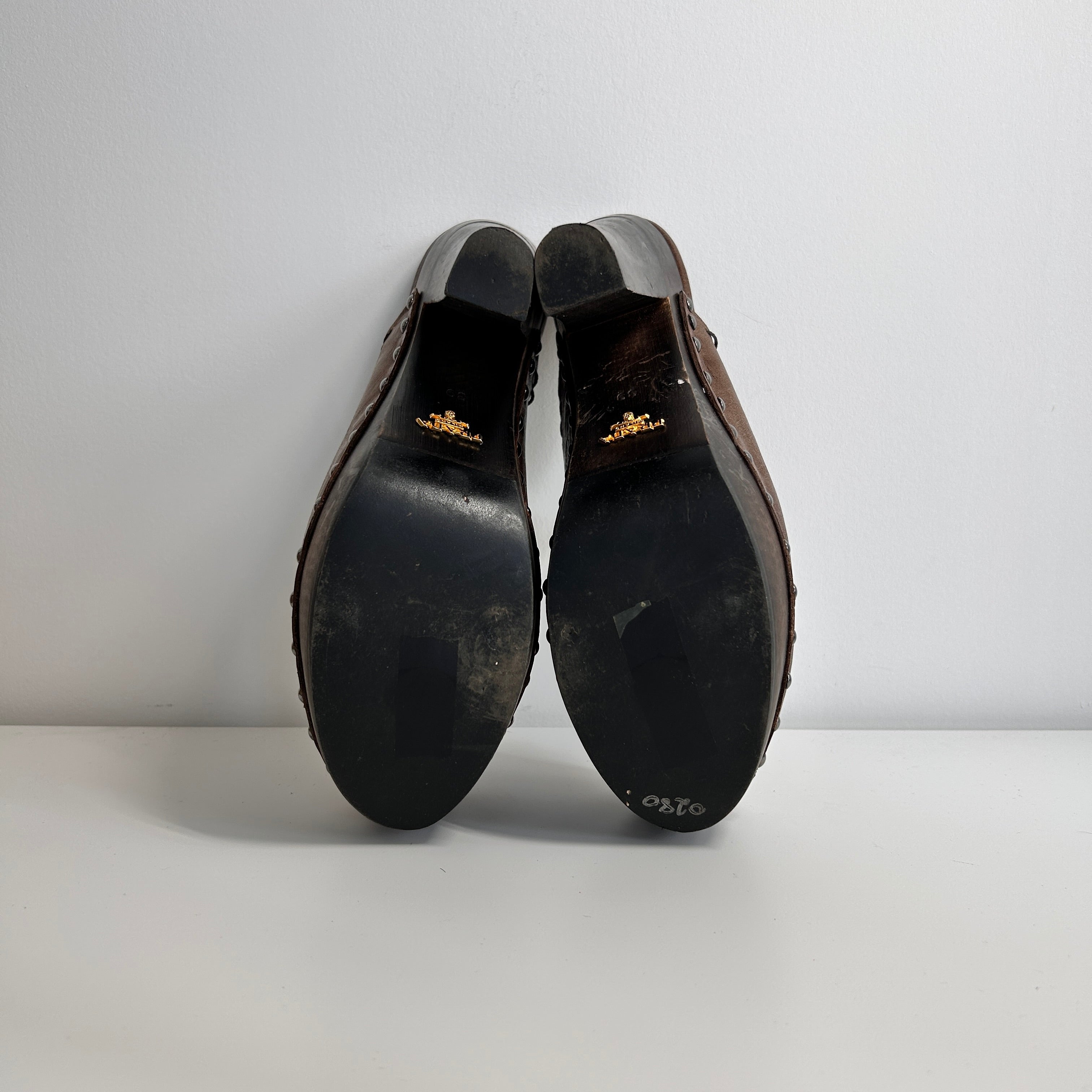 Brown Leather Studded Accents Mules