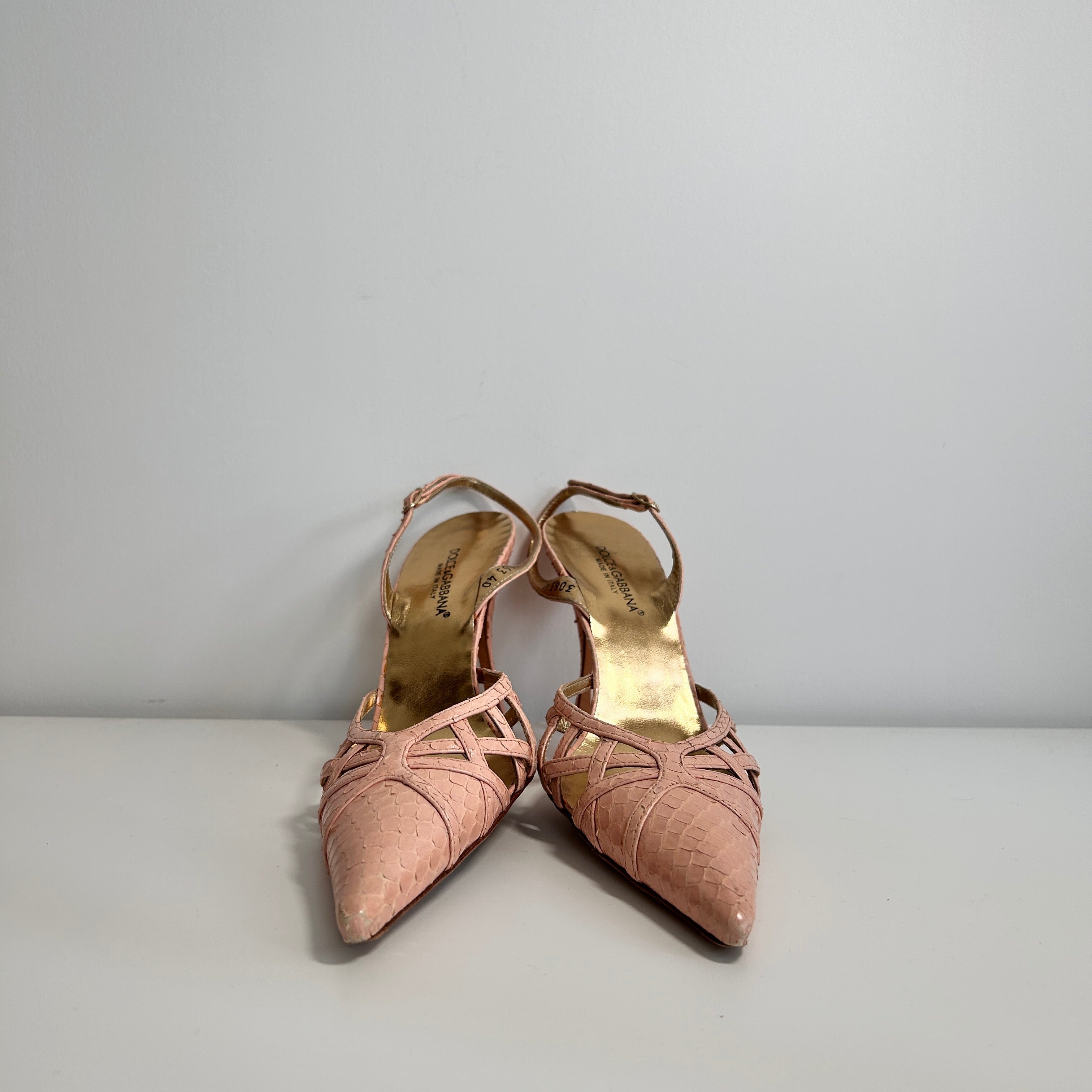 Pink Python Leather Pointed Toe Slingback Sandals