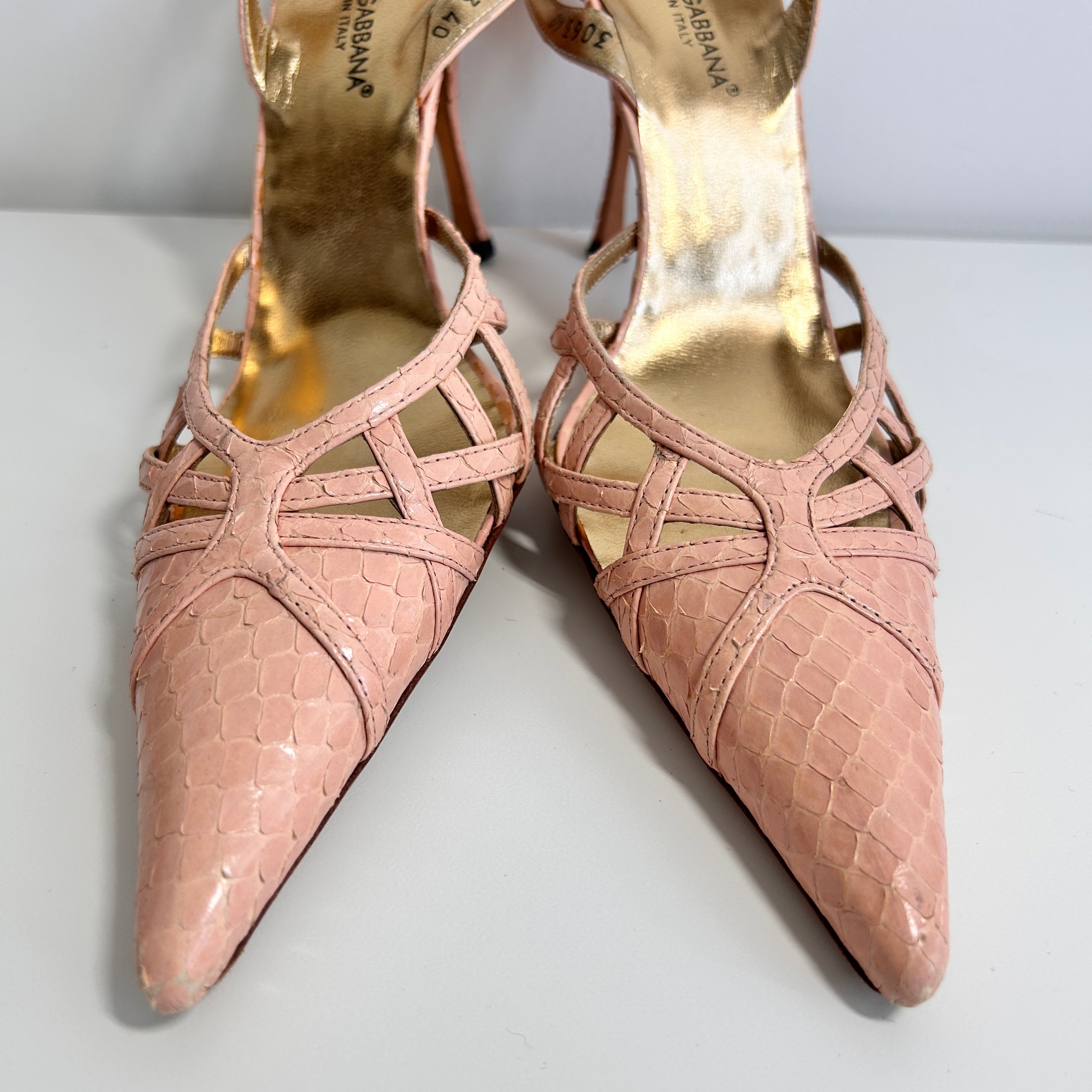 Pink Python Leather Pointed Toe Slingback Sandals