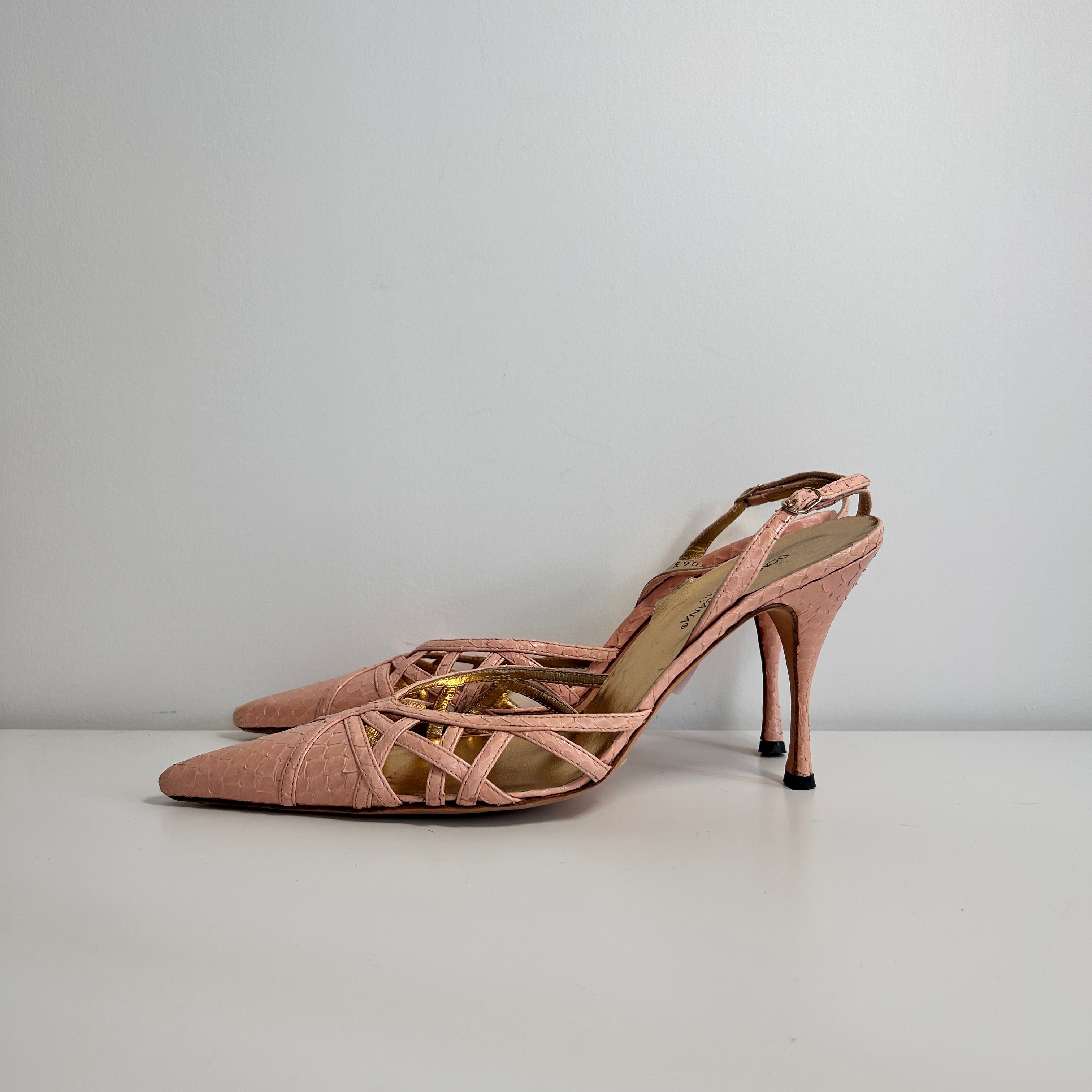 Pink Python Leather Pointed Toe Slingback Sandals