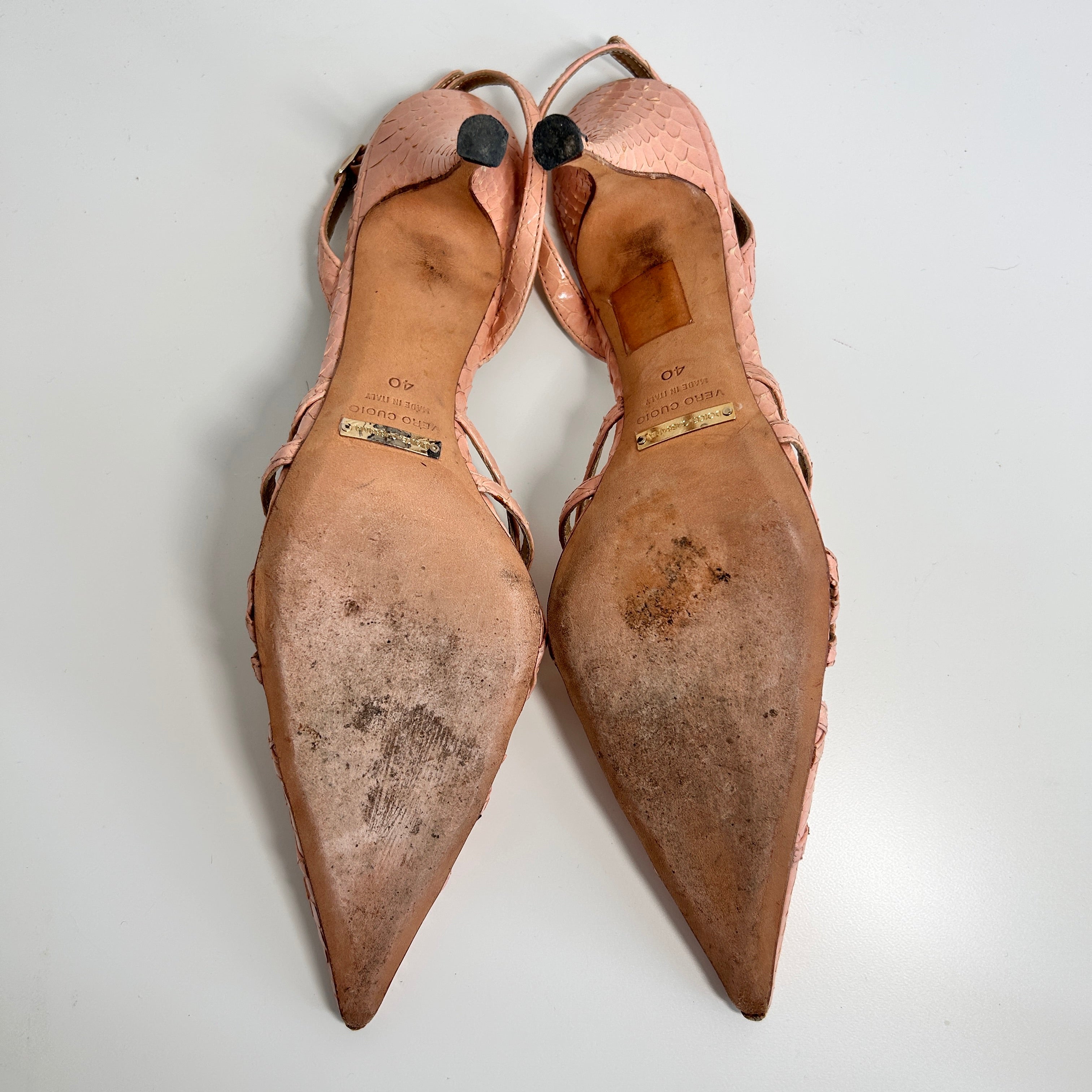 Pink Python Leather Pointed Toe Slingback Sandals