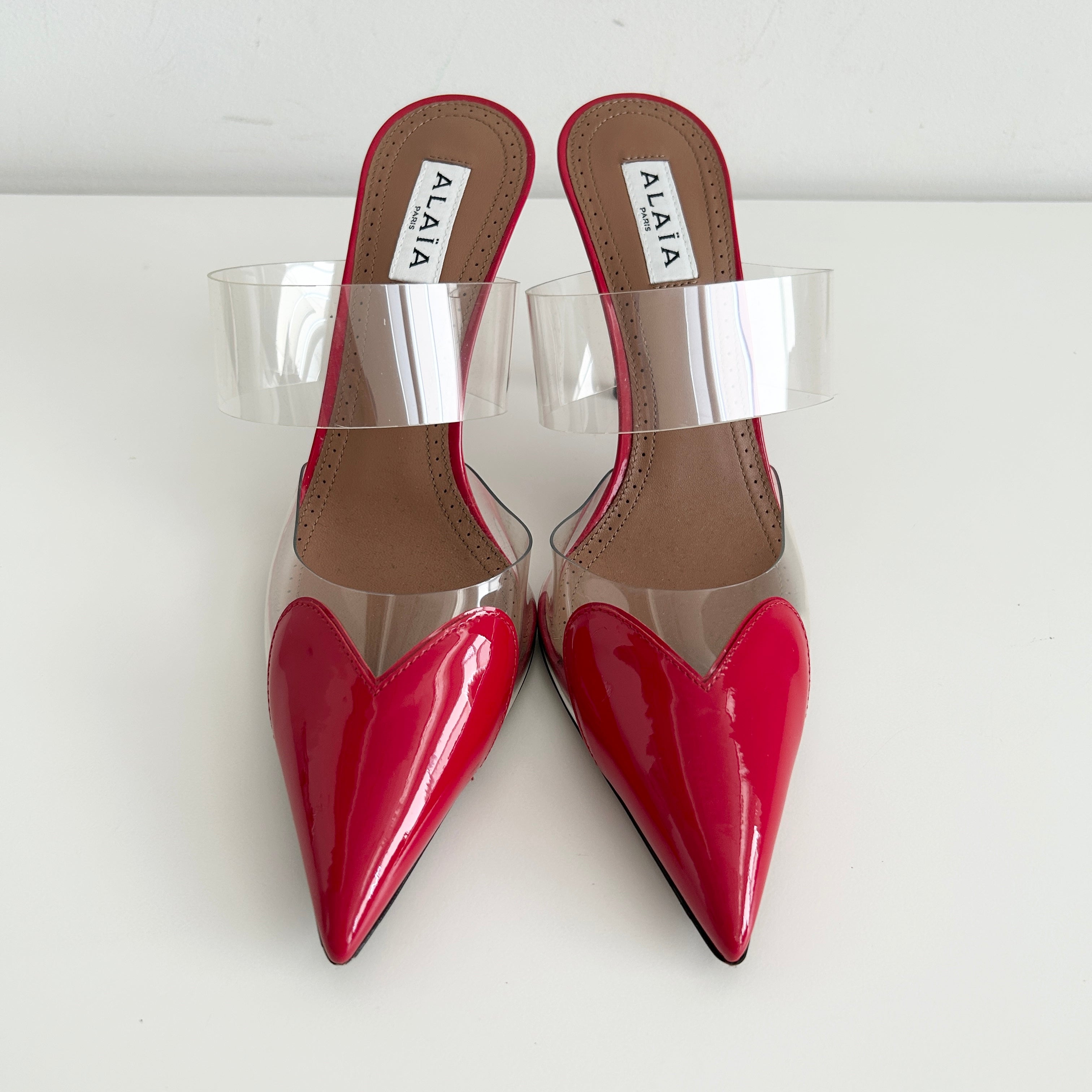 Red Coeur Patent Leather & PU Mules - Haute Classics