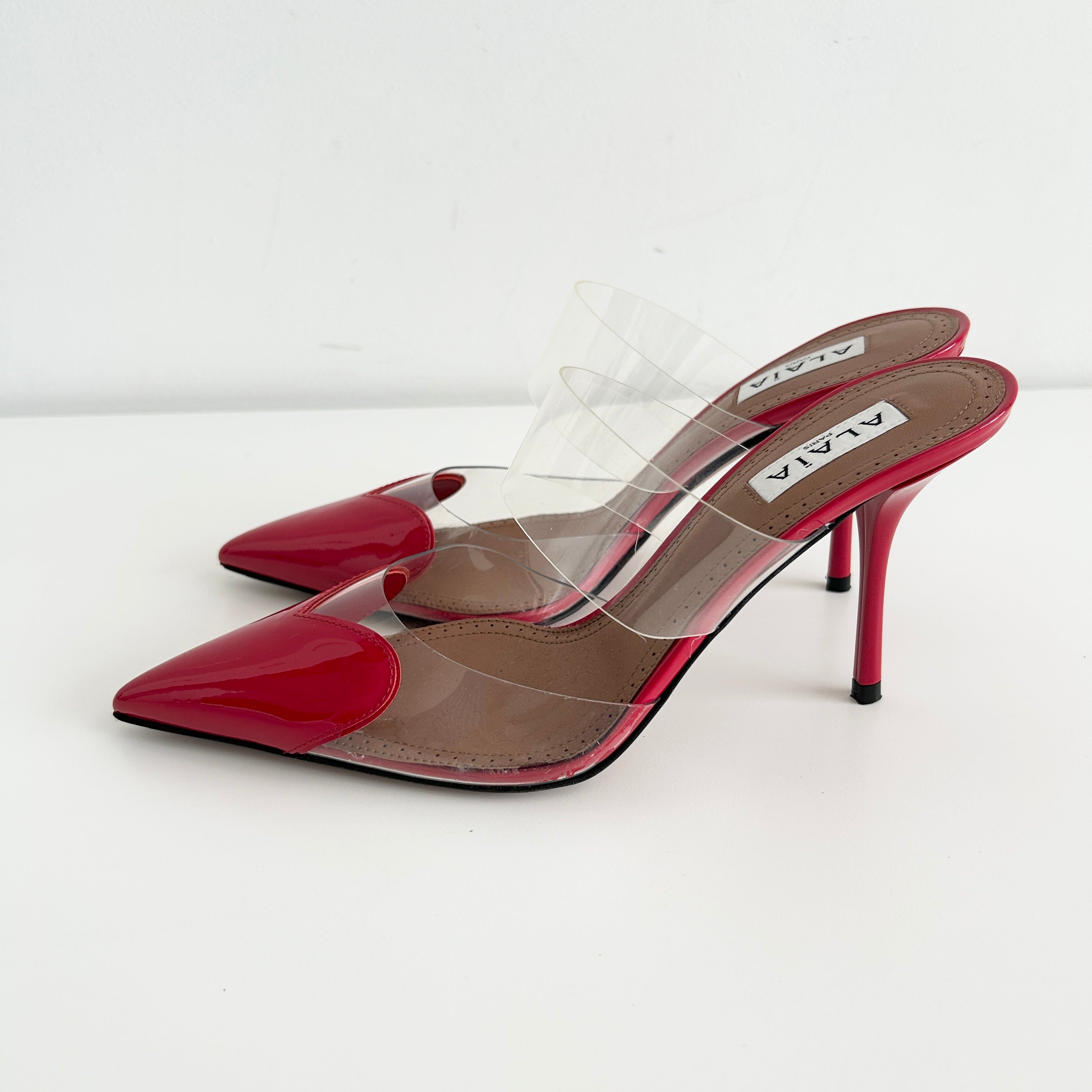 Red Coeur Patent Leather & PU Mules - Haute Classics