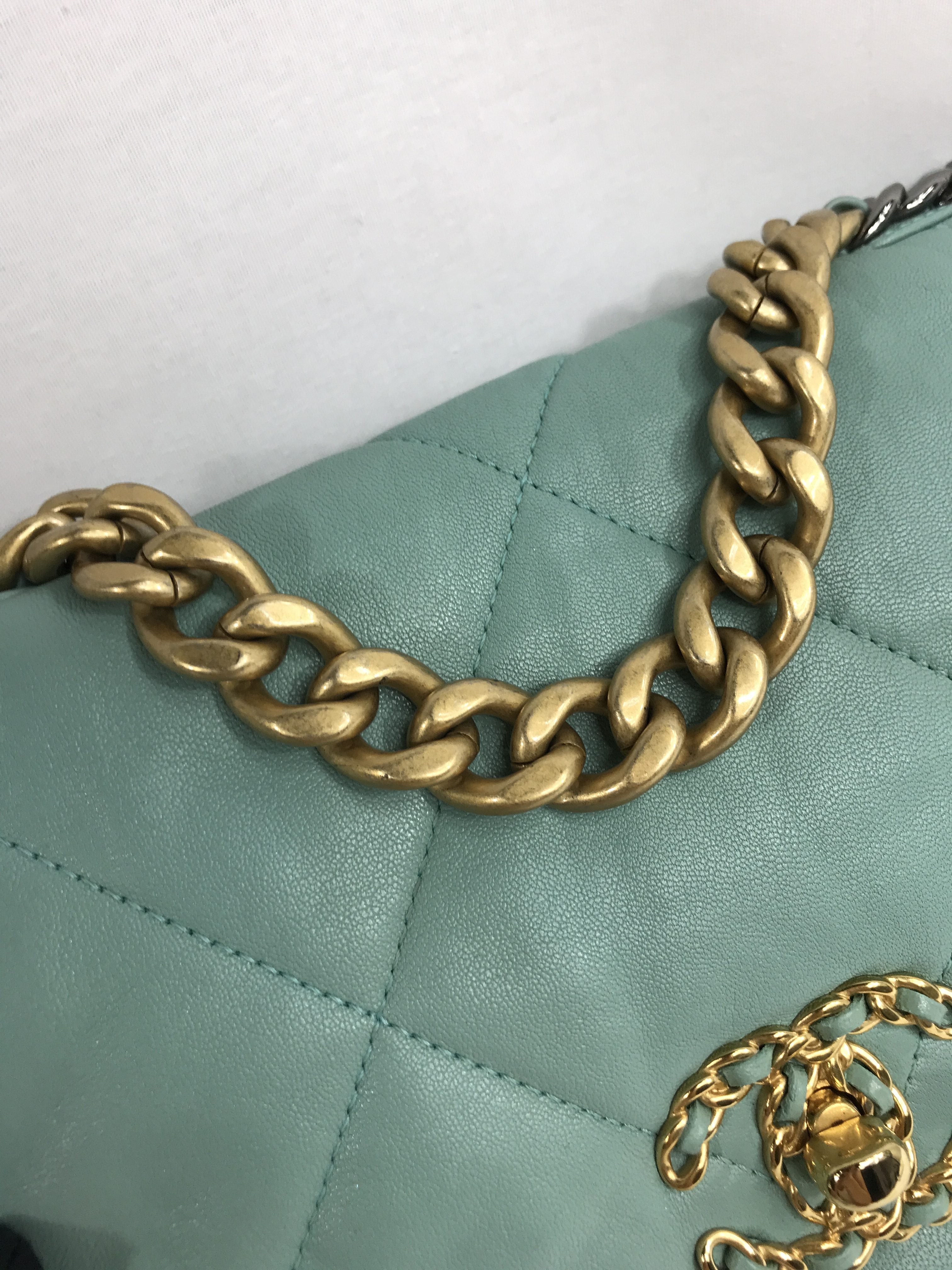 Tiffany Blue Lambskin Small 19 Flap Bag W/SHW/AGHW/RHW