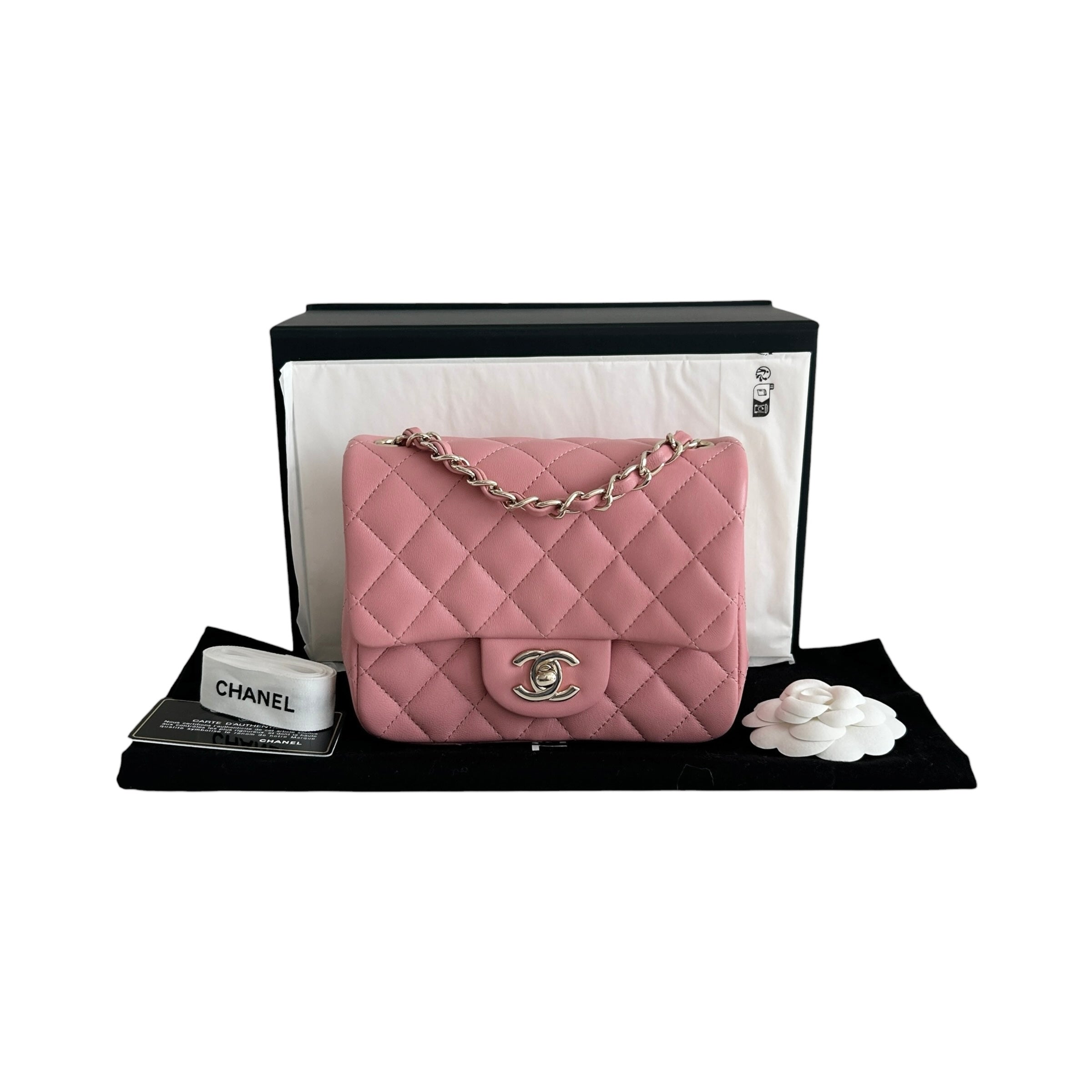 Pink Lambskin Square Mini w/GHW - Haute Classics