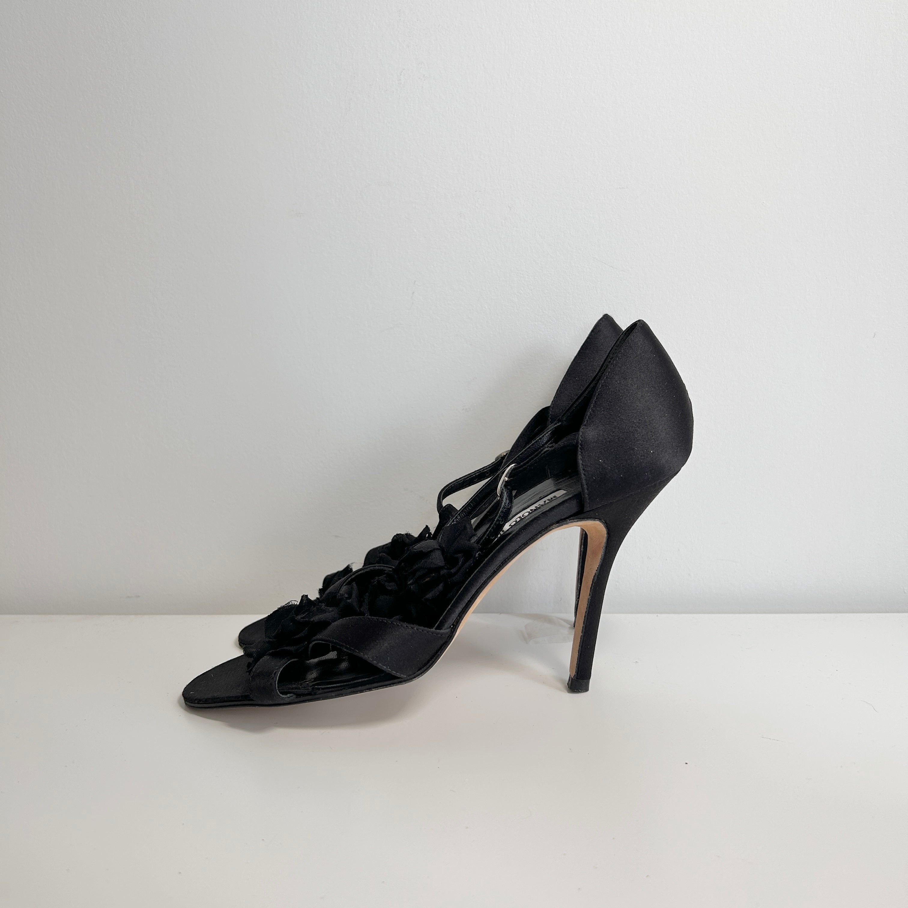 Black Stain Ankle Strap Heels