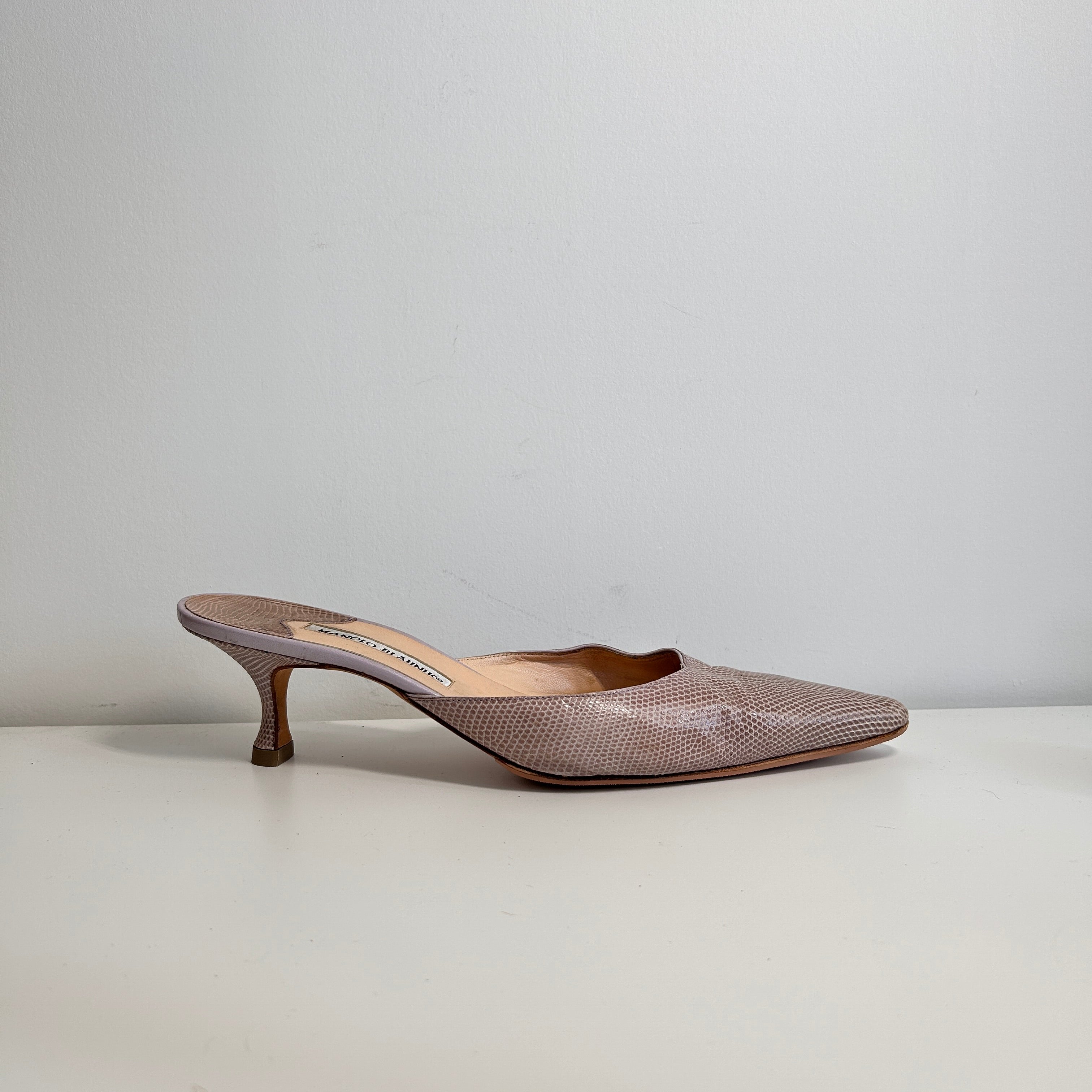 Mauve Snakeskin Animal Print Mules