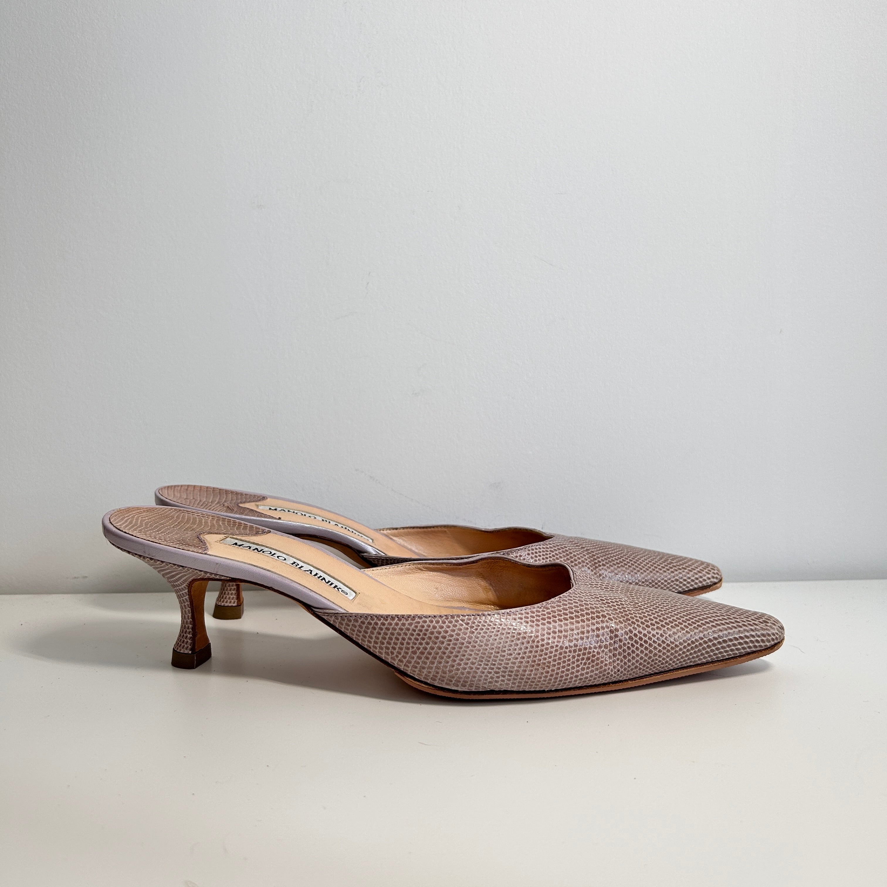 Mauve Snakeskin Animal Print Mules