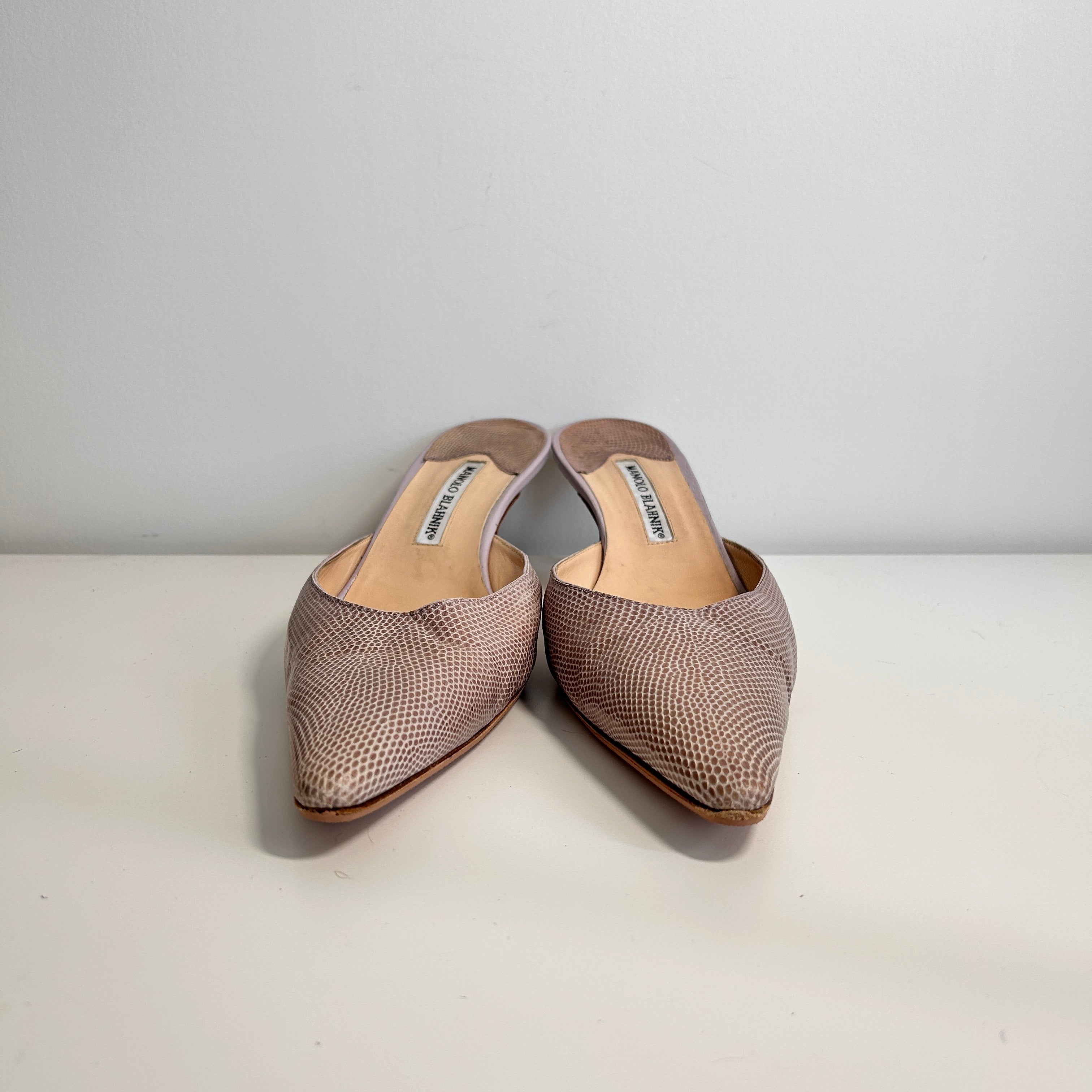 Mauve Snakeskin Animal Print Mules