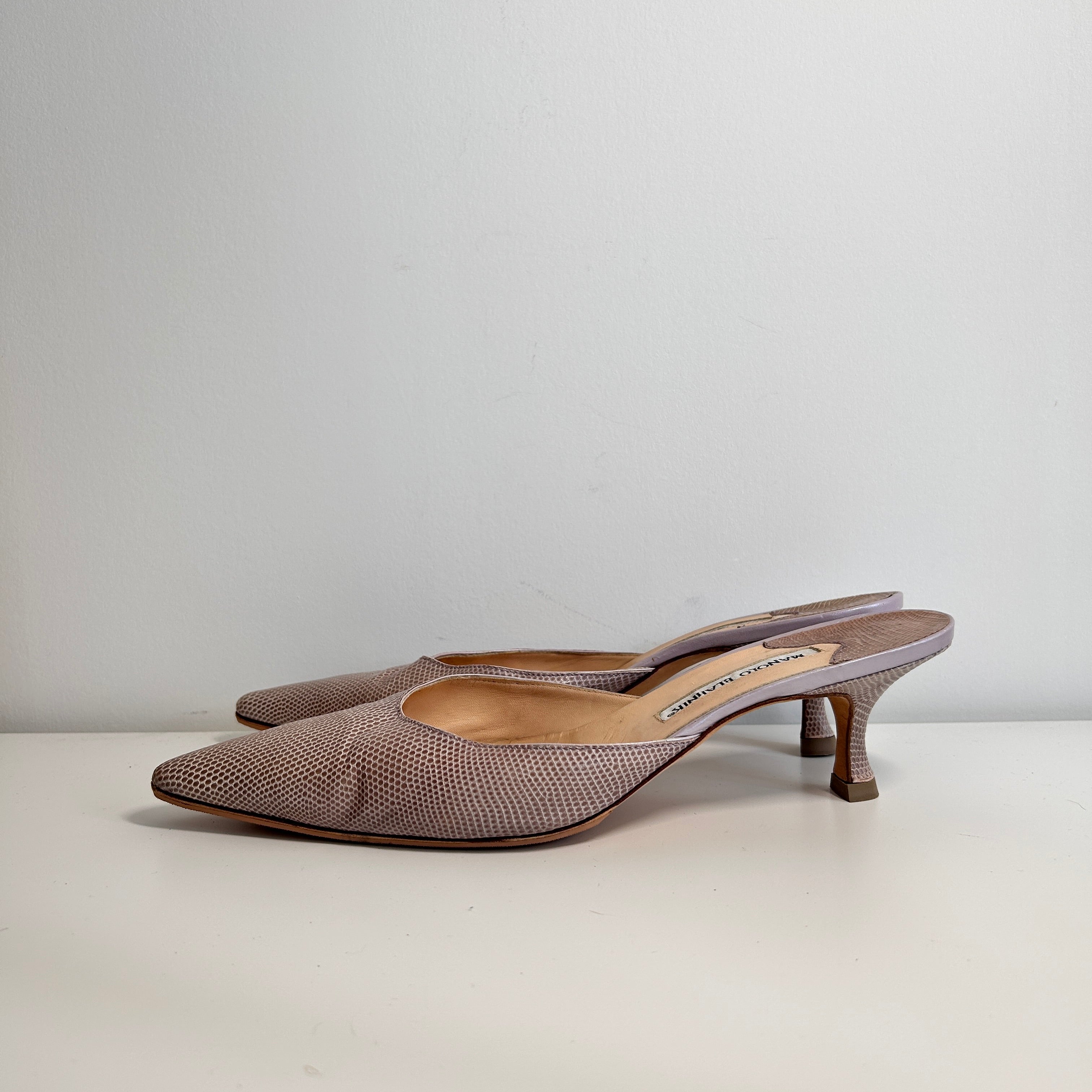 Mauve Snakeskin Animal Print Mules