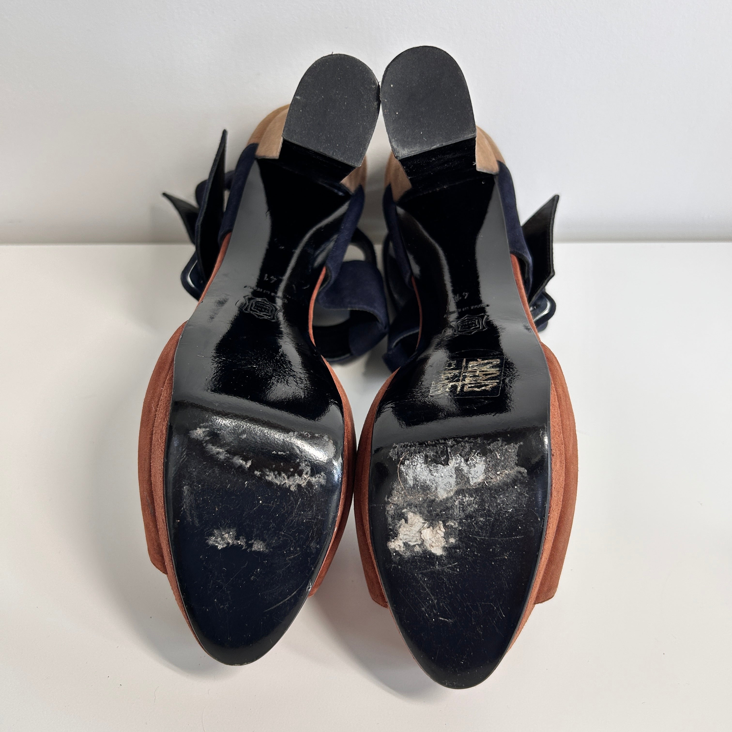 Brown/Black Suede Ankle Strap Platform Sandals