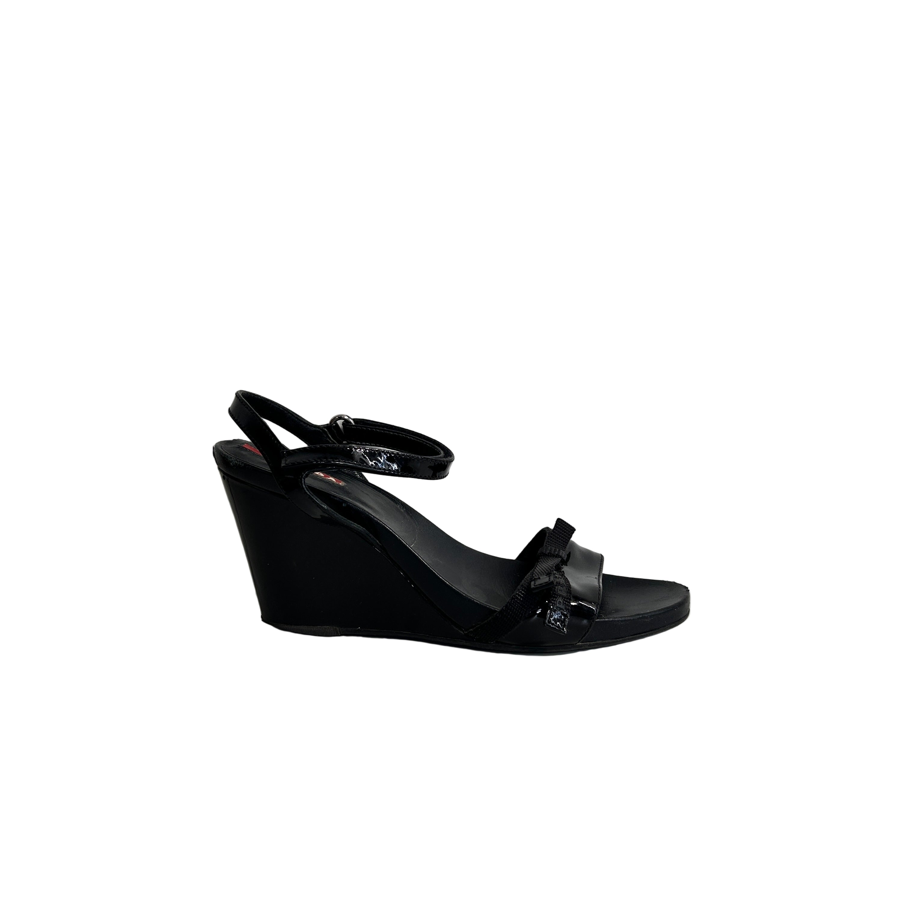 Black Patent Leather Sports Wedge Sandals