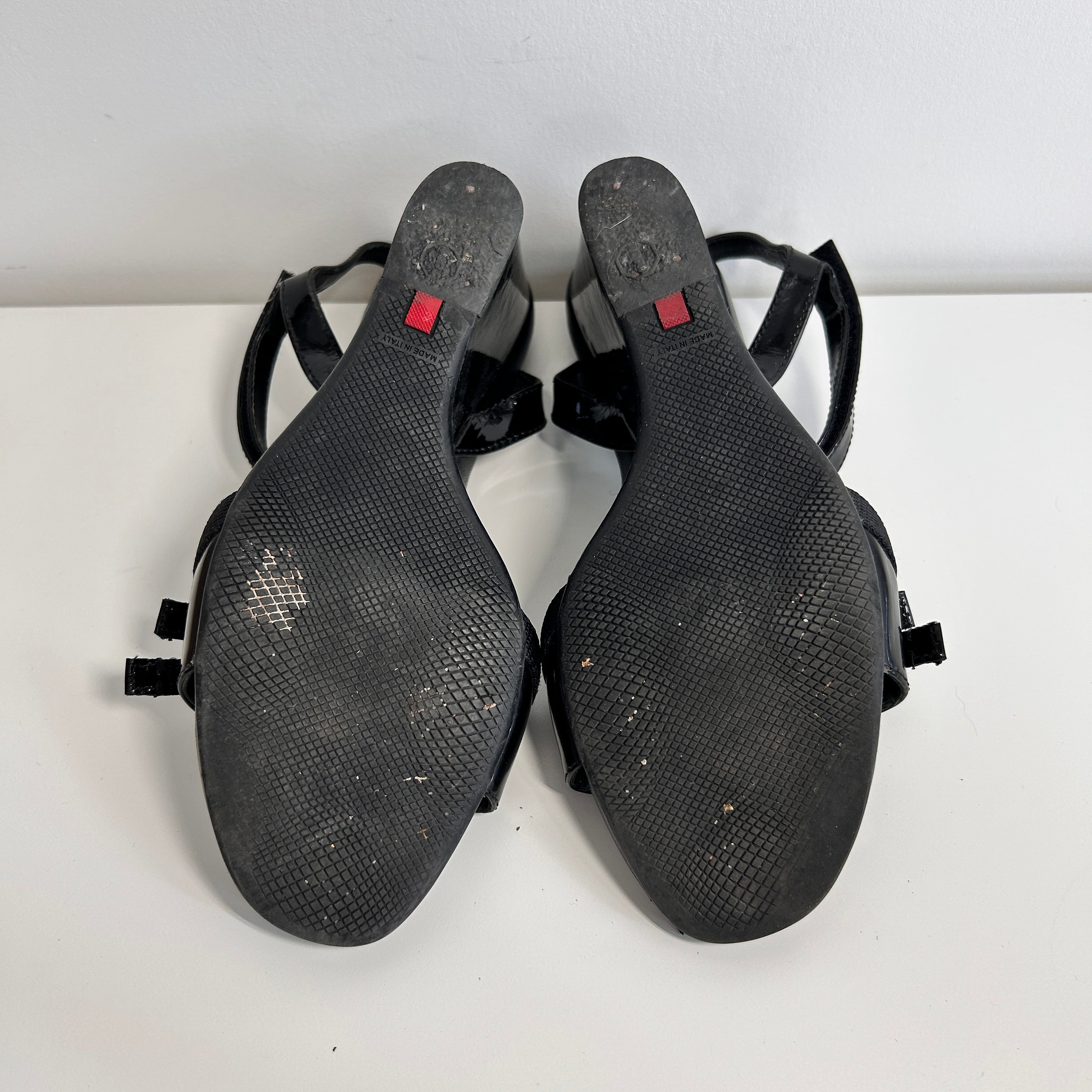 Black Patent Leather Sports Wedge Sandals