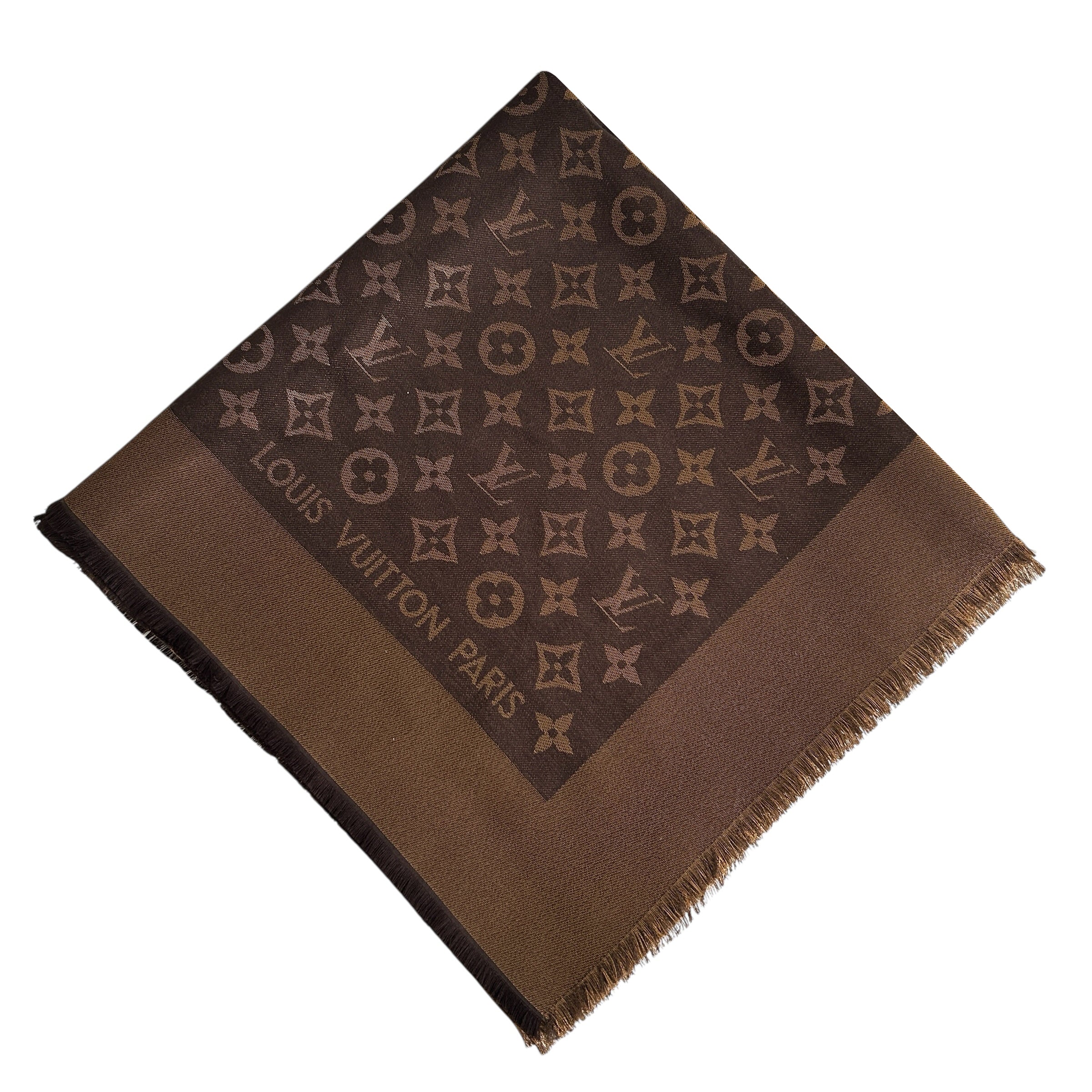 Brown Wool/Silk Blend Shine Monogram Shawl