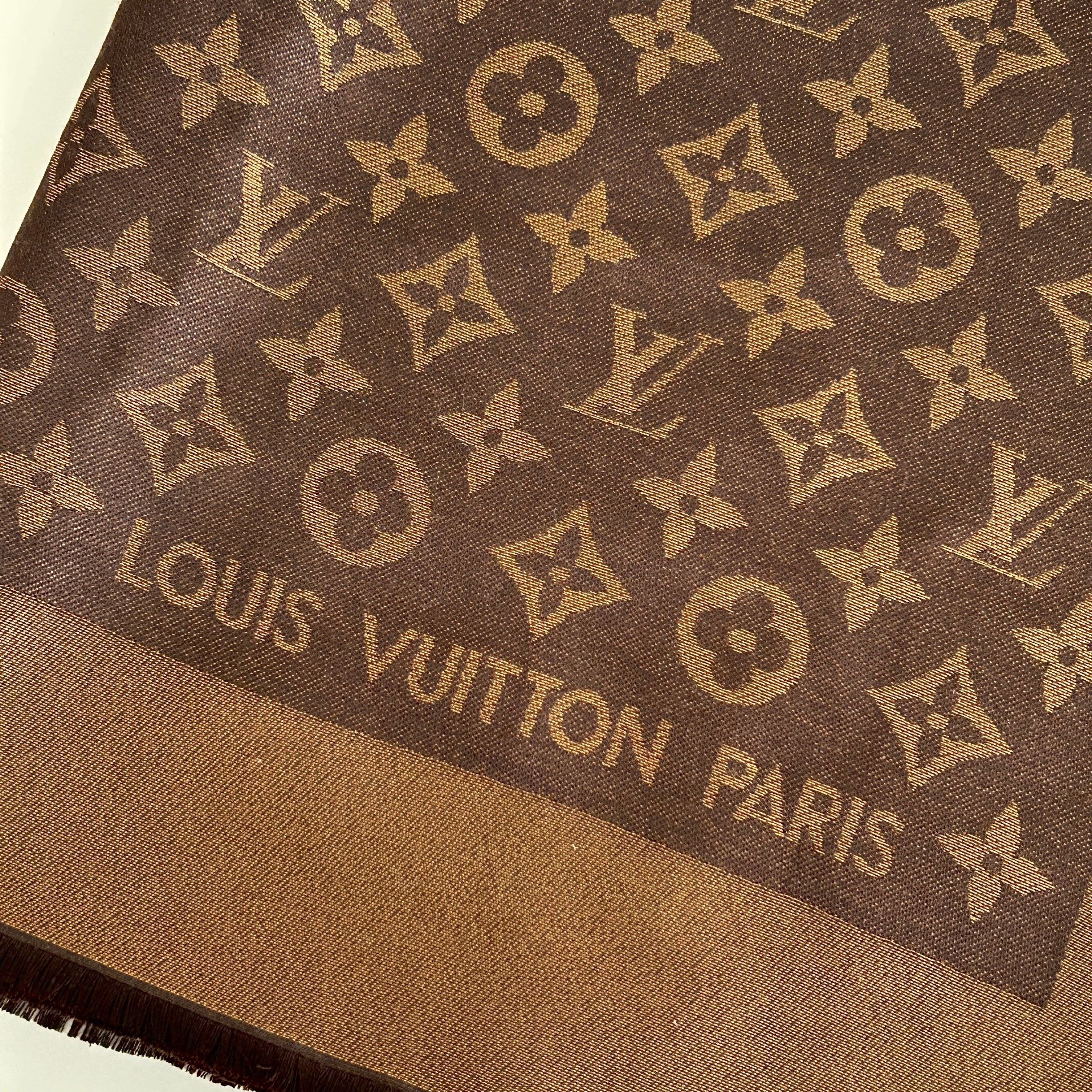 Brown Wool/Silk Blend Shine Monogram Shawl