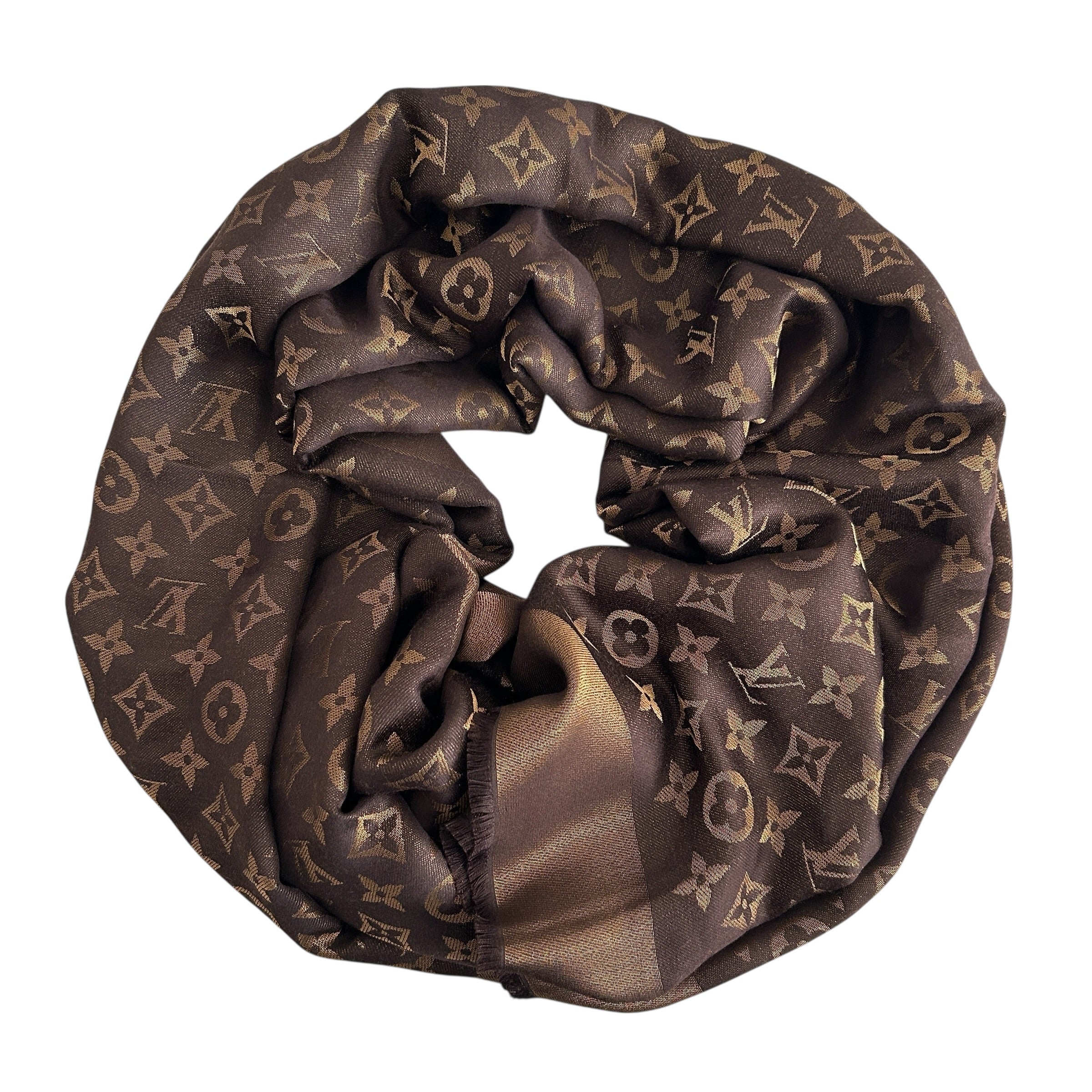 Brown Wool/Silk Blend Shine Monogram Shawl