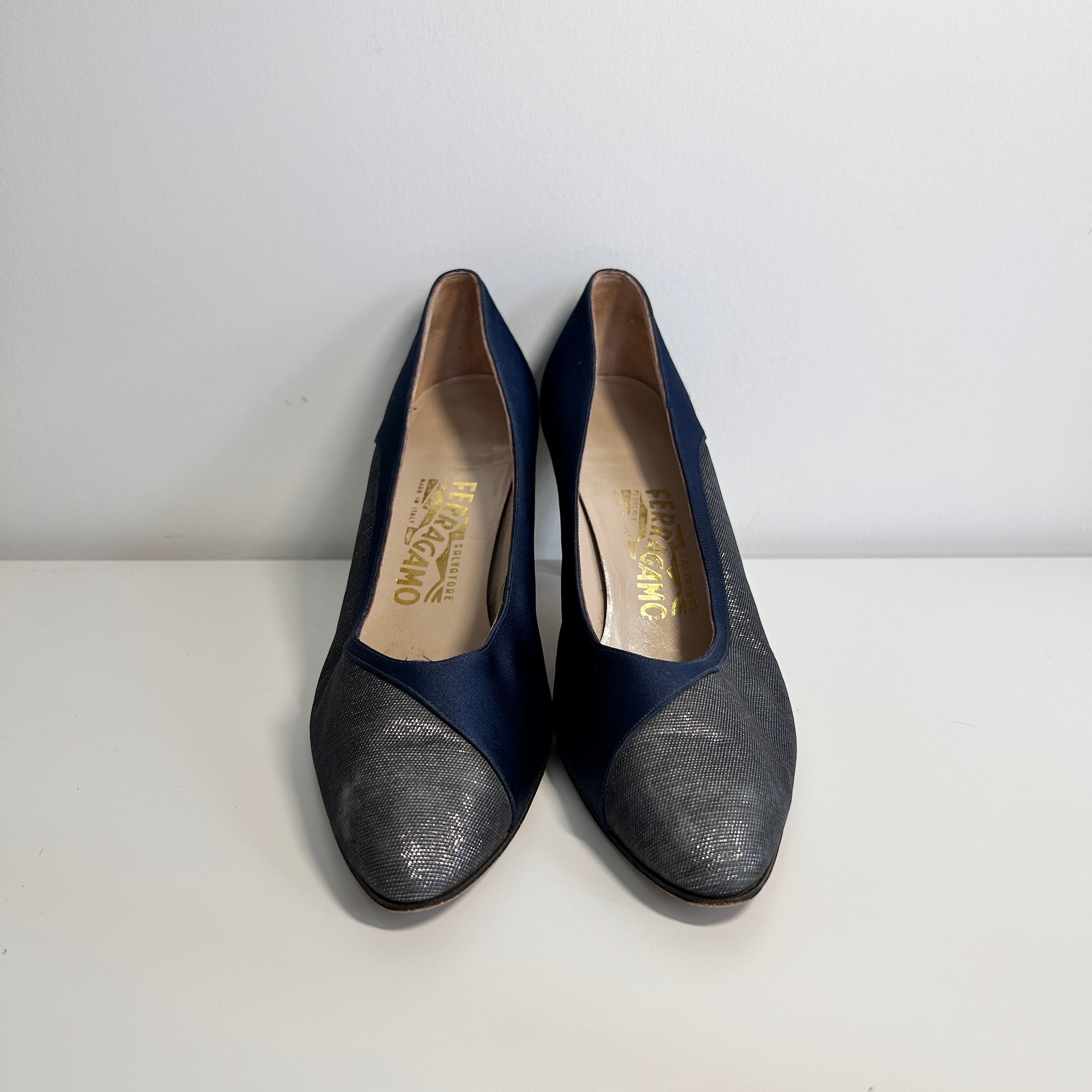 Navy/Grey Silk Heels
