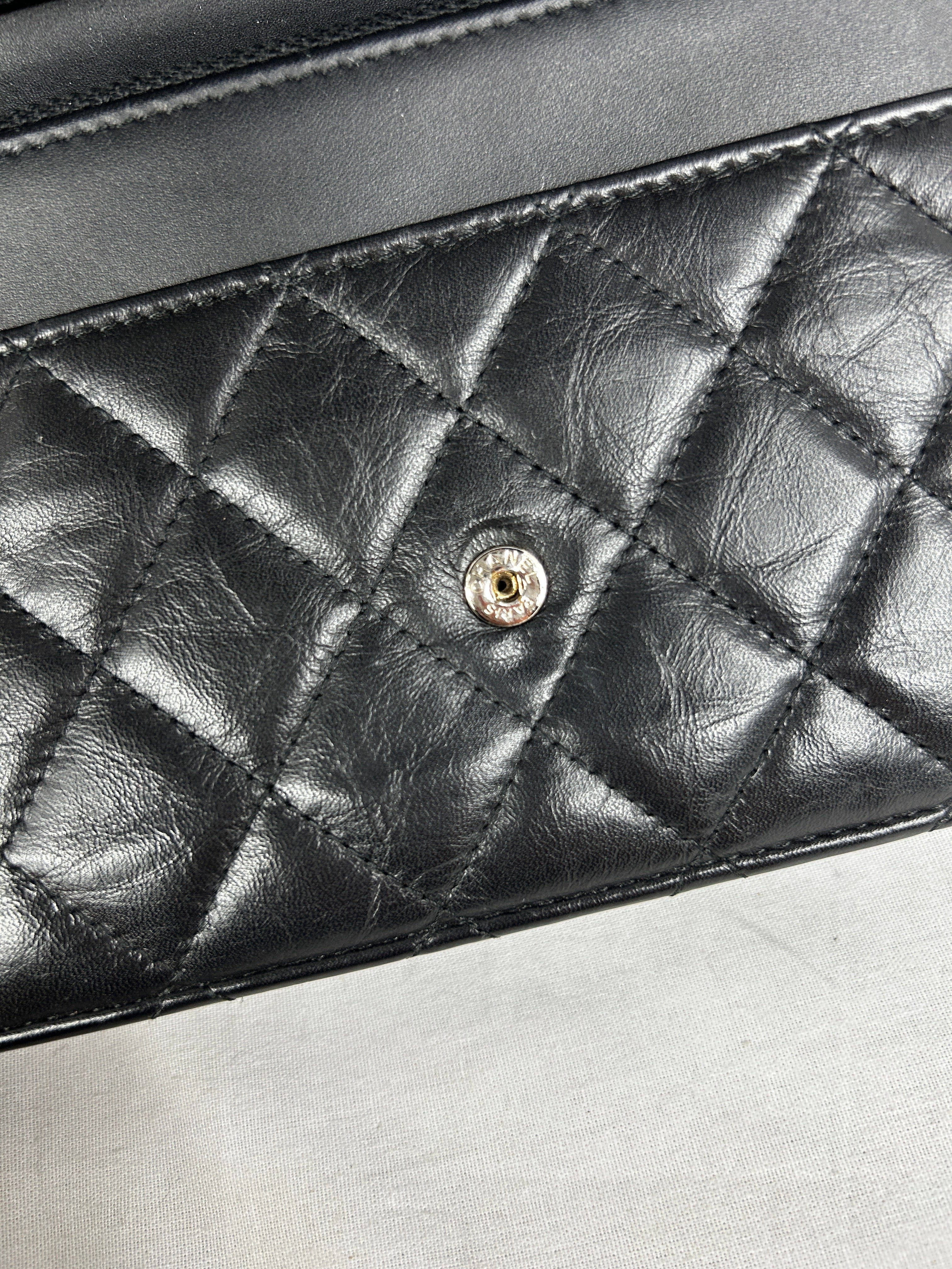 Black Quilted Aged Calfskin Charm Reissue Wallet On Chain w/RHW