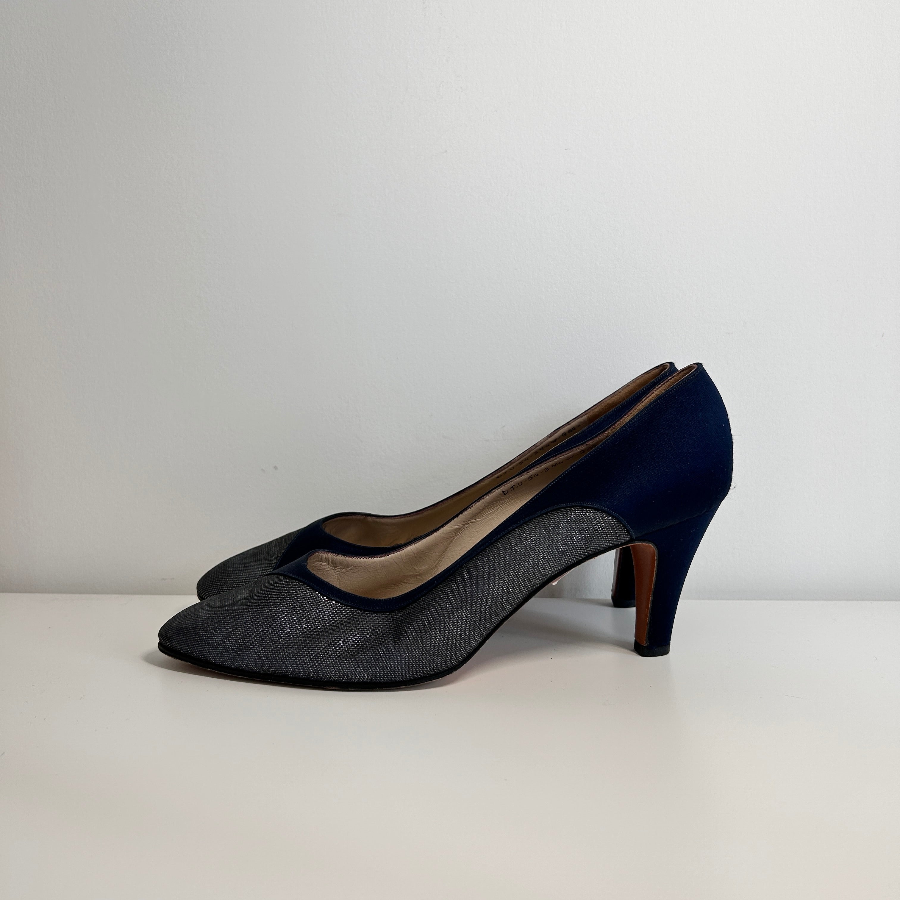 Navy/Grey Silk Heels