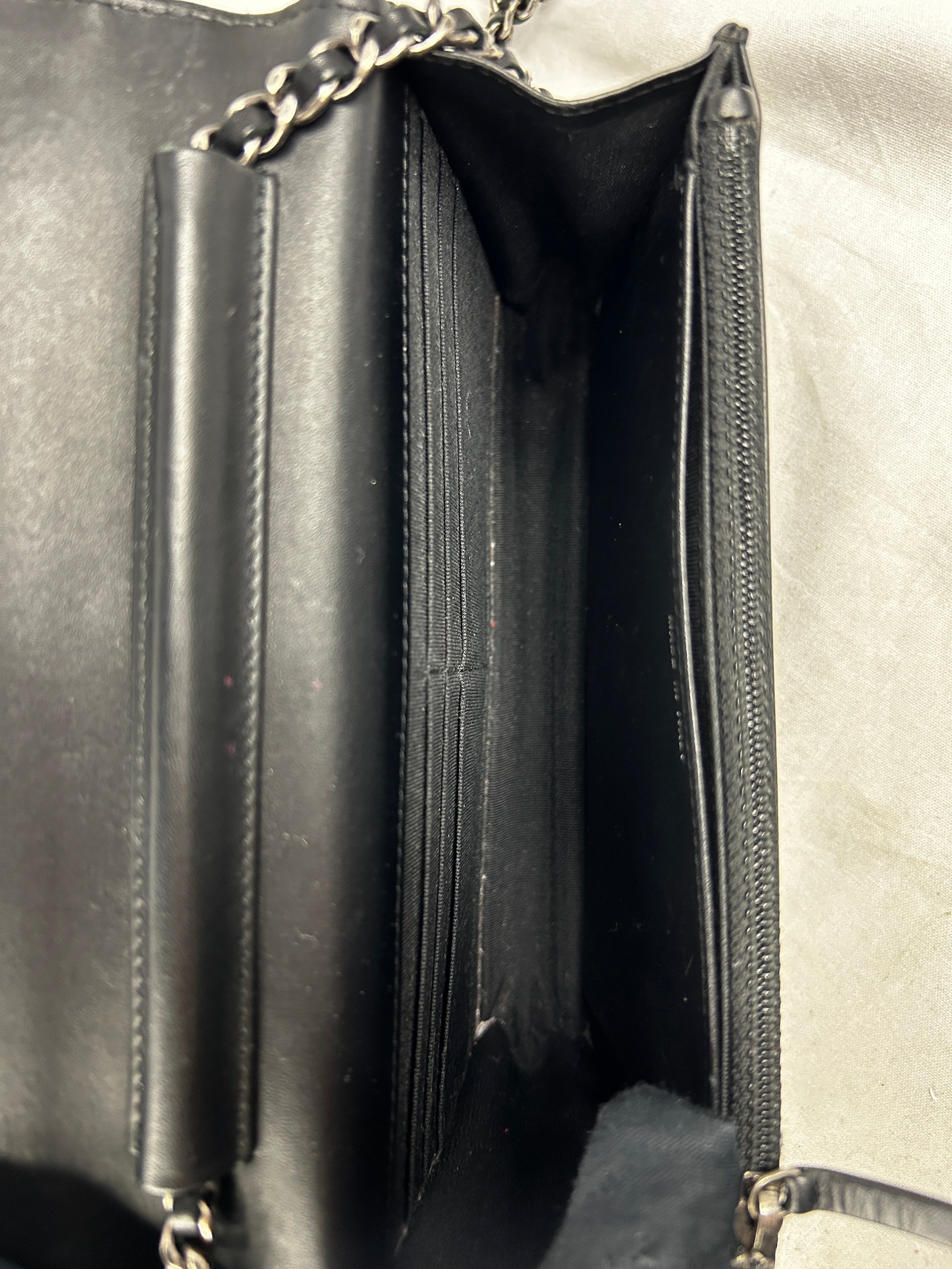 Black Quilted Aged Calfskin Charm Reissue Wallet On Chain w/RHW