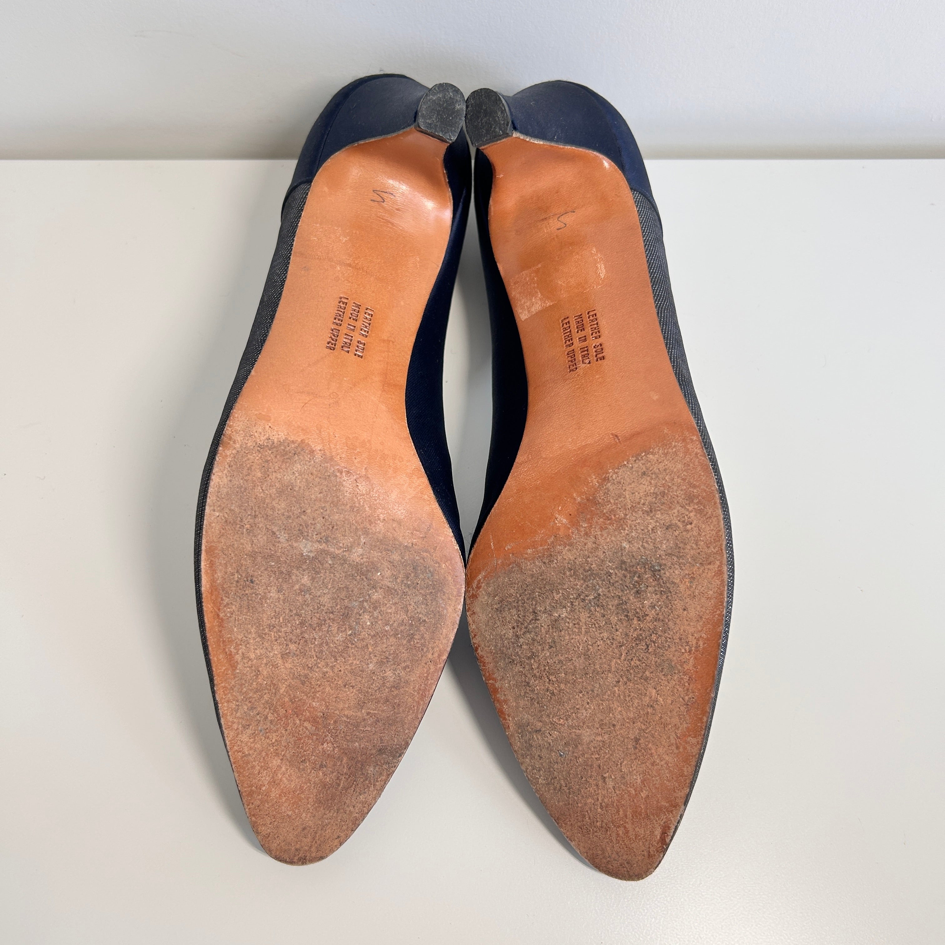 Navy/Grey Silk Heels