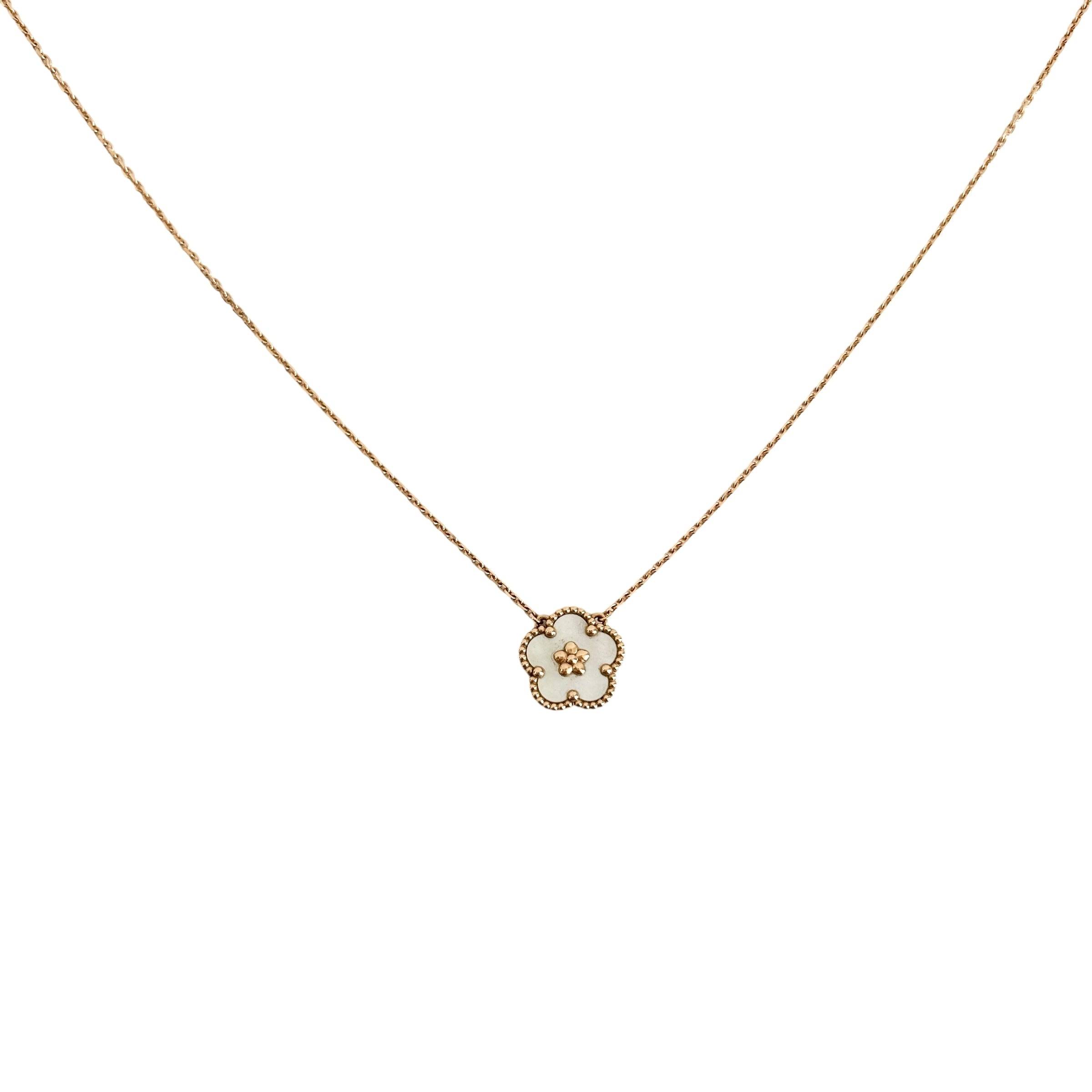18K Rose Gold & Mother-of-pearl Lucky Spring Pendant Plum Blossom Necklace - Haute Classics