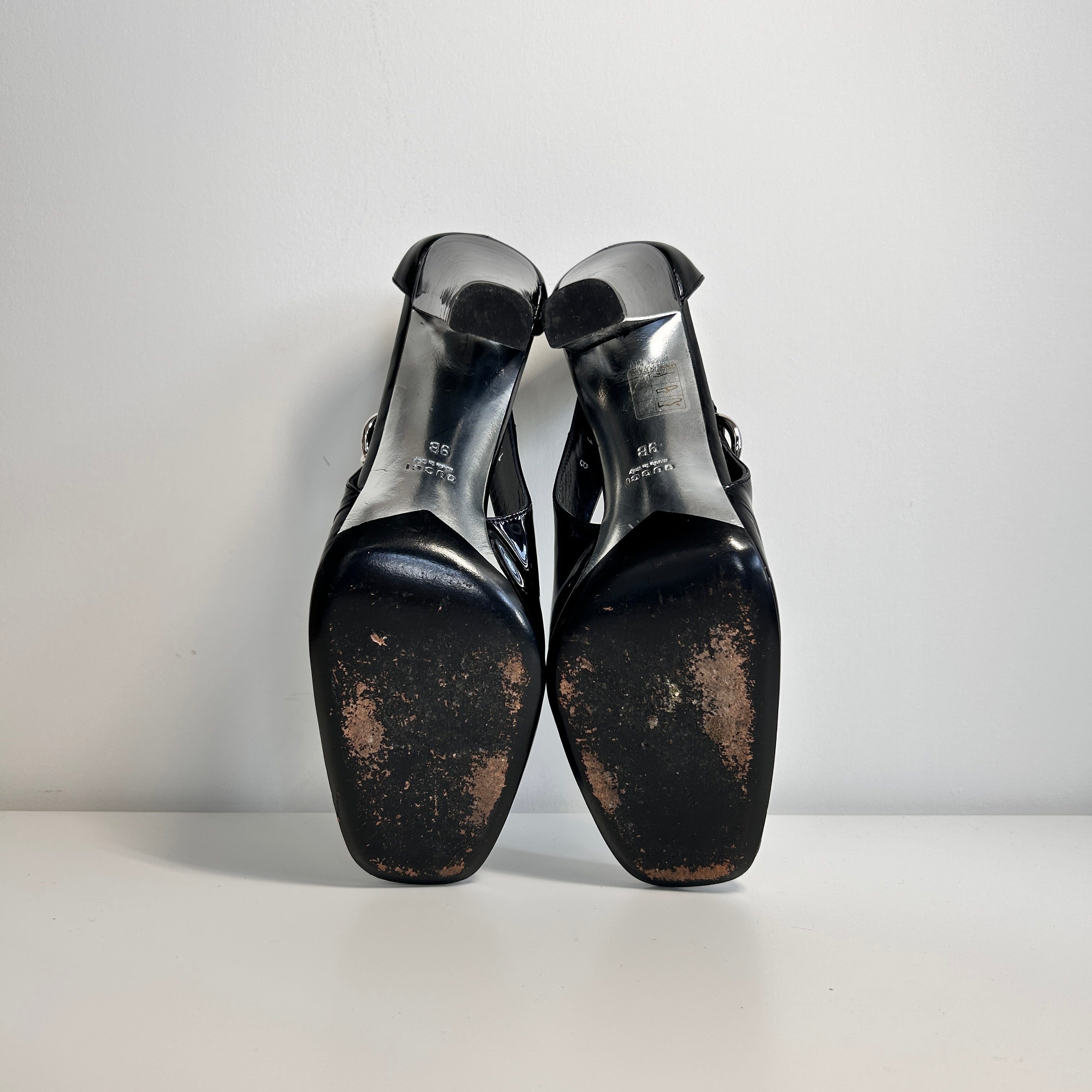 Black Patent Leather Cut Out Buckle Pumps