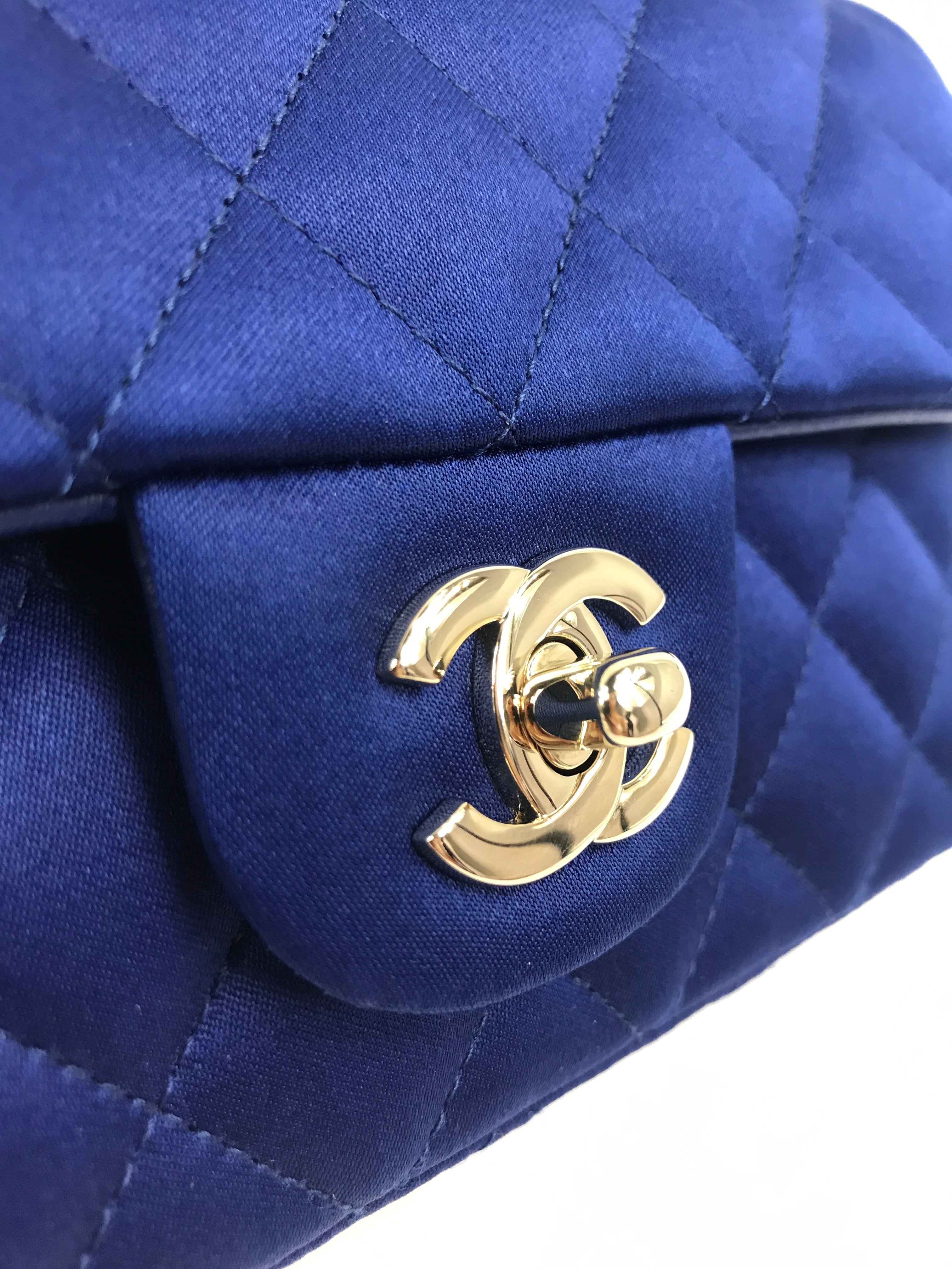 Blue Satin Silk Quilted Single Flap Mini Rectangle w/GHW