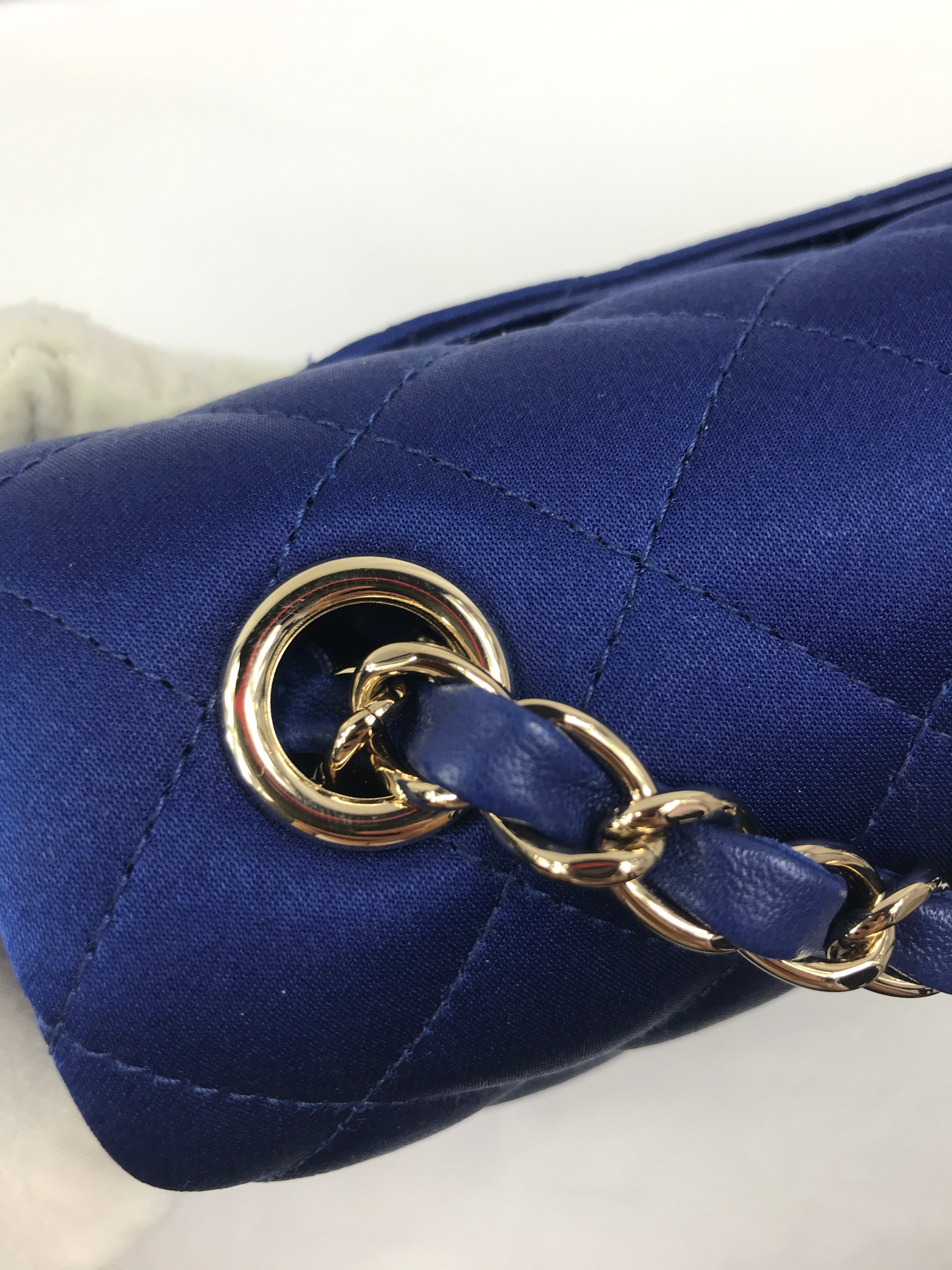 Blue Satin Silk Quilted Single Flap Mini Rectangle w/GHW