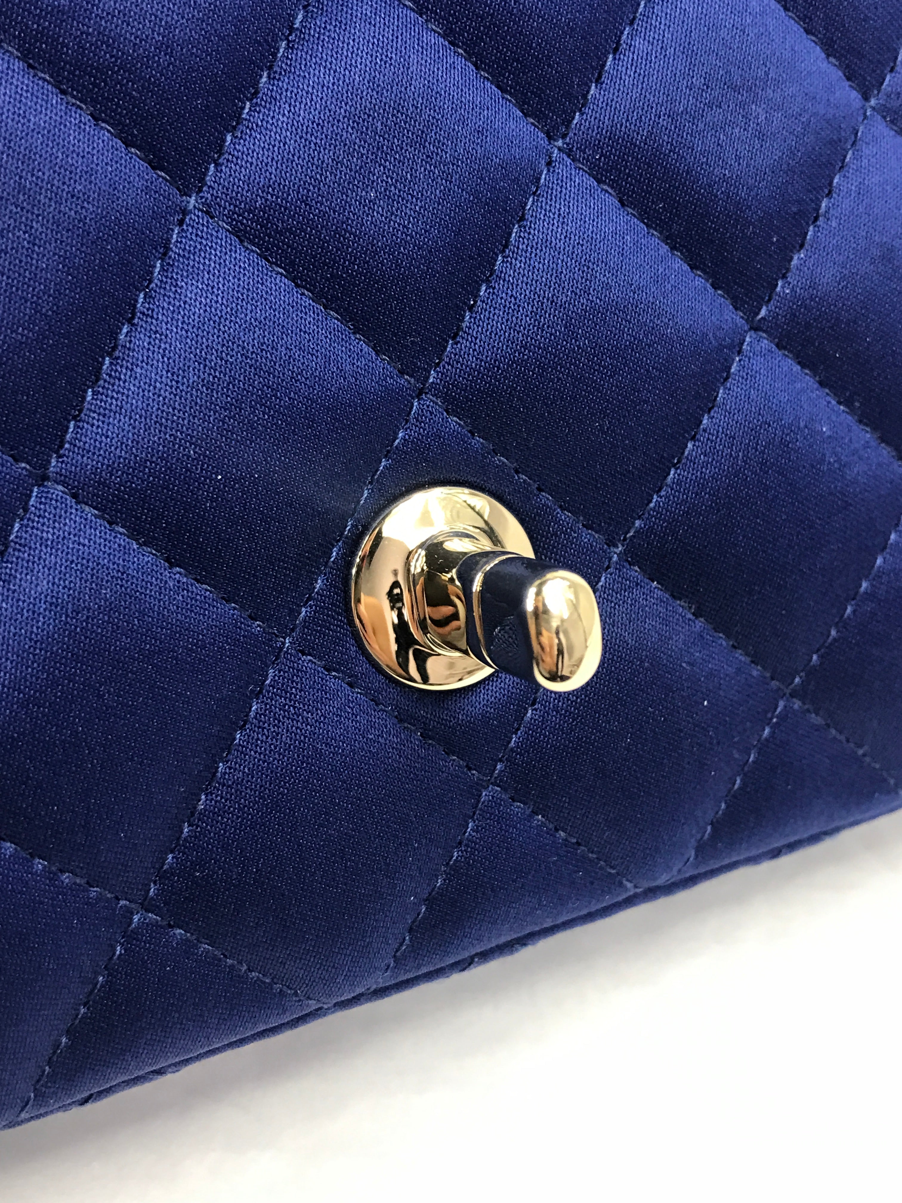 Blue Satin Silk Quilted Single Flap Mini Rectangle w/GHW