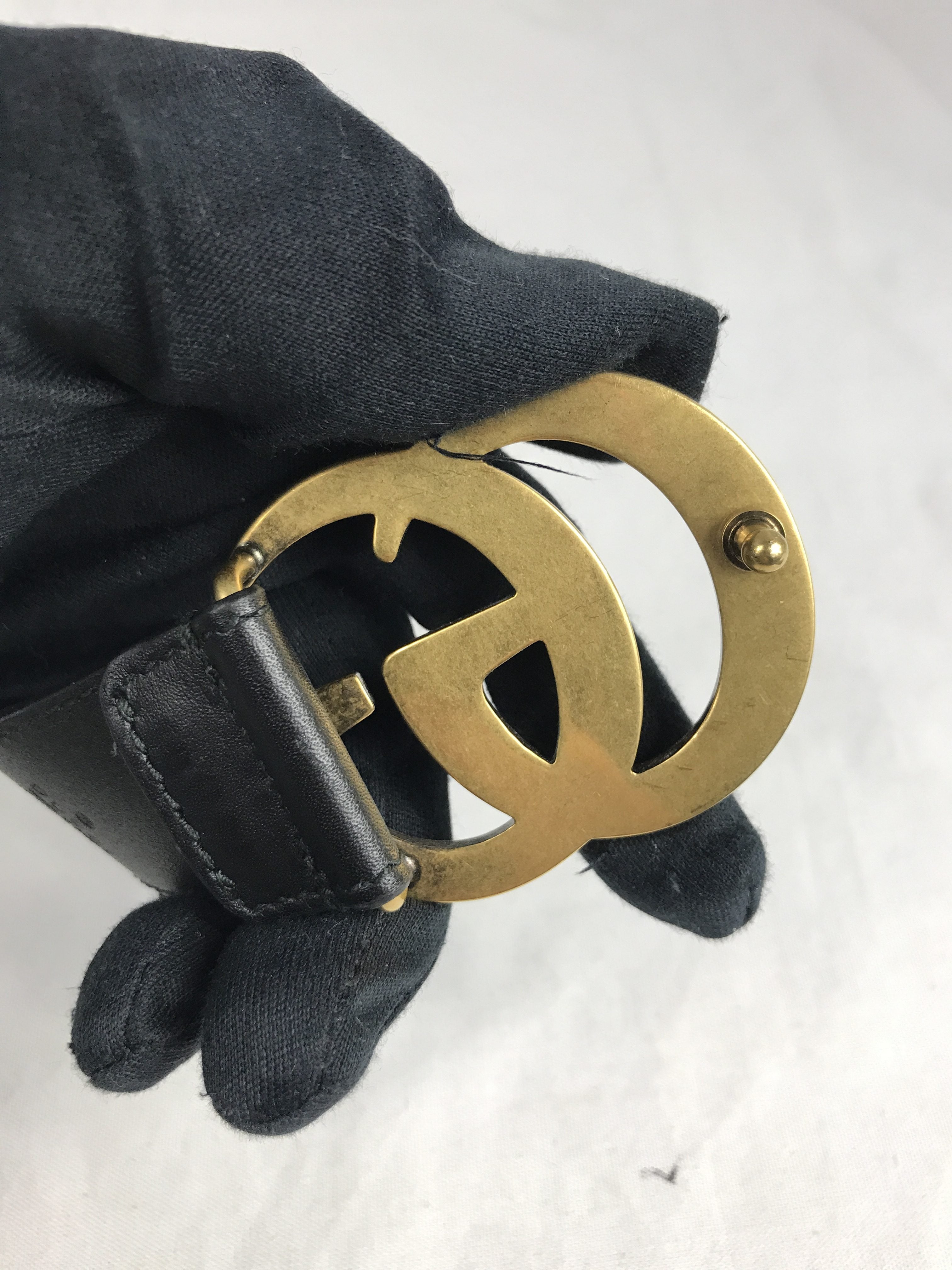GG Logo Black Leather Belt w/AGW