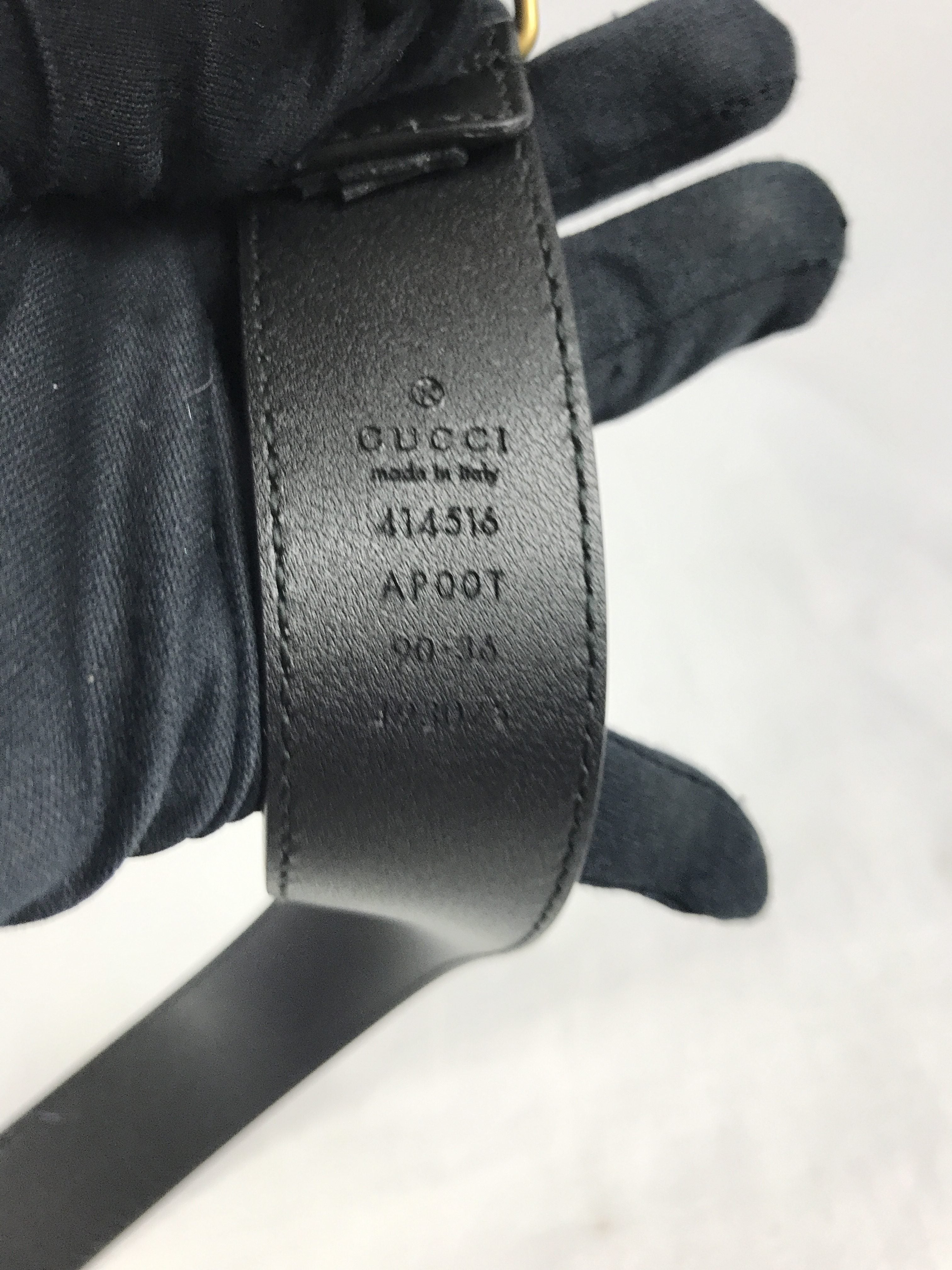 GG Logo Black Leather Belt w/AGW