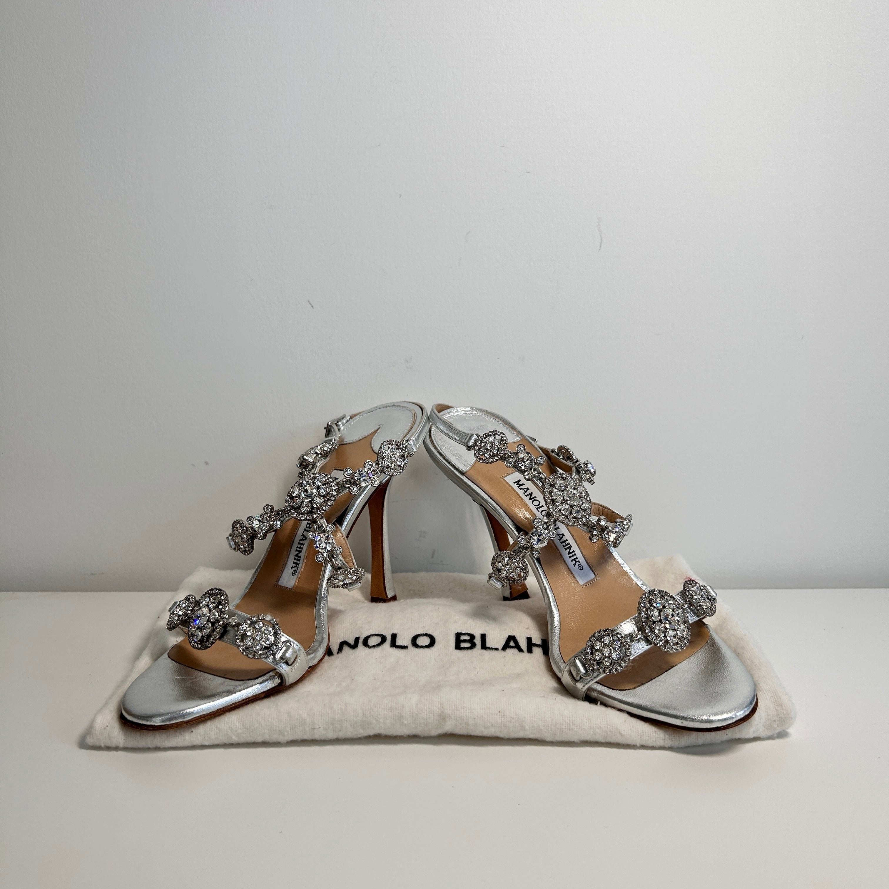 Silver Leather Crystal Embellishments Sandals
