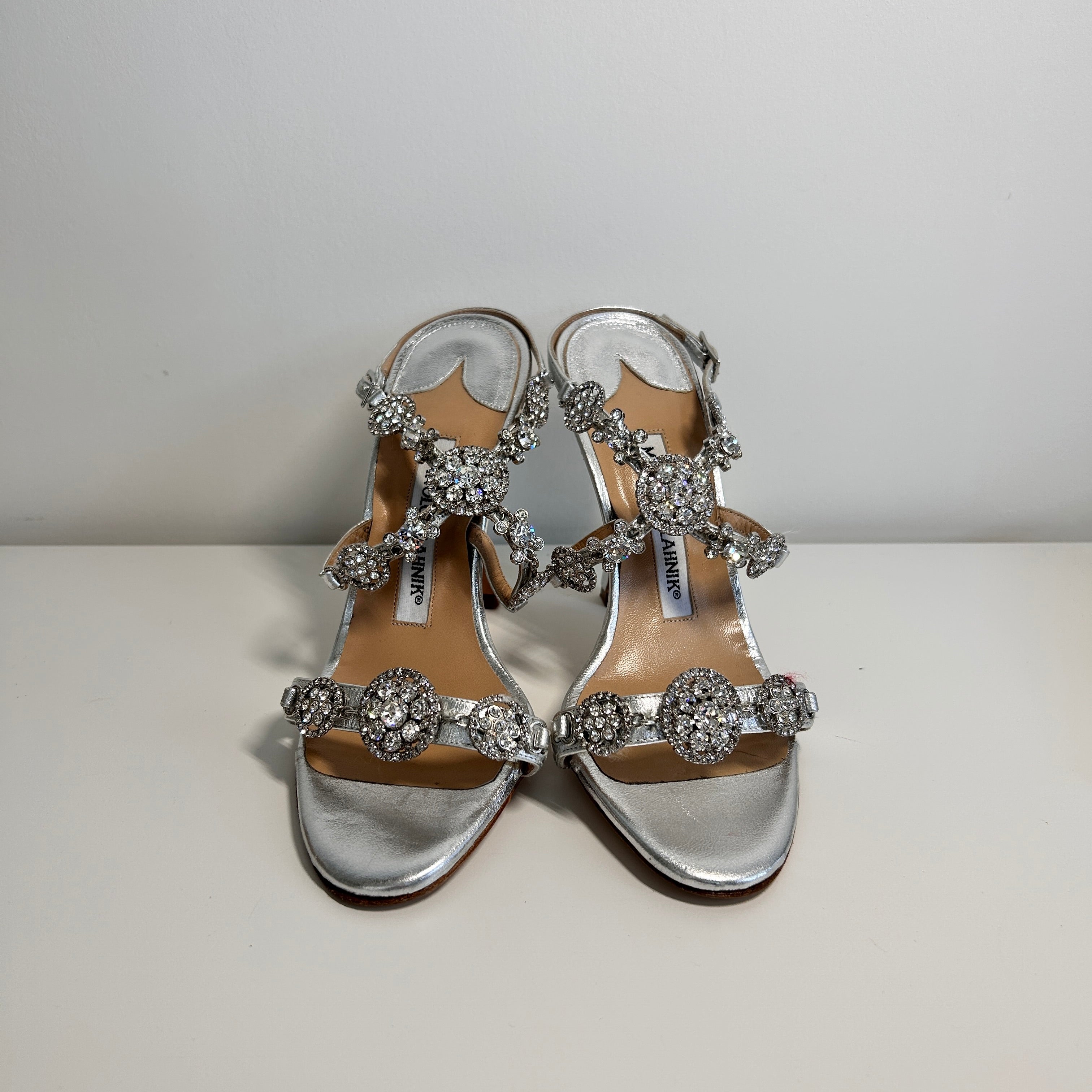 Silver Leather Crystal Embellishments Sandals