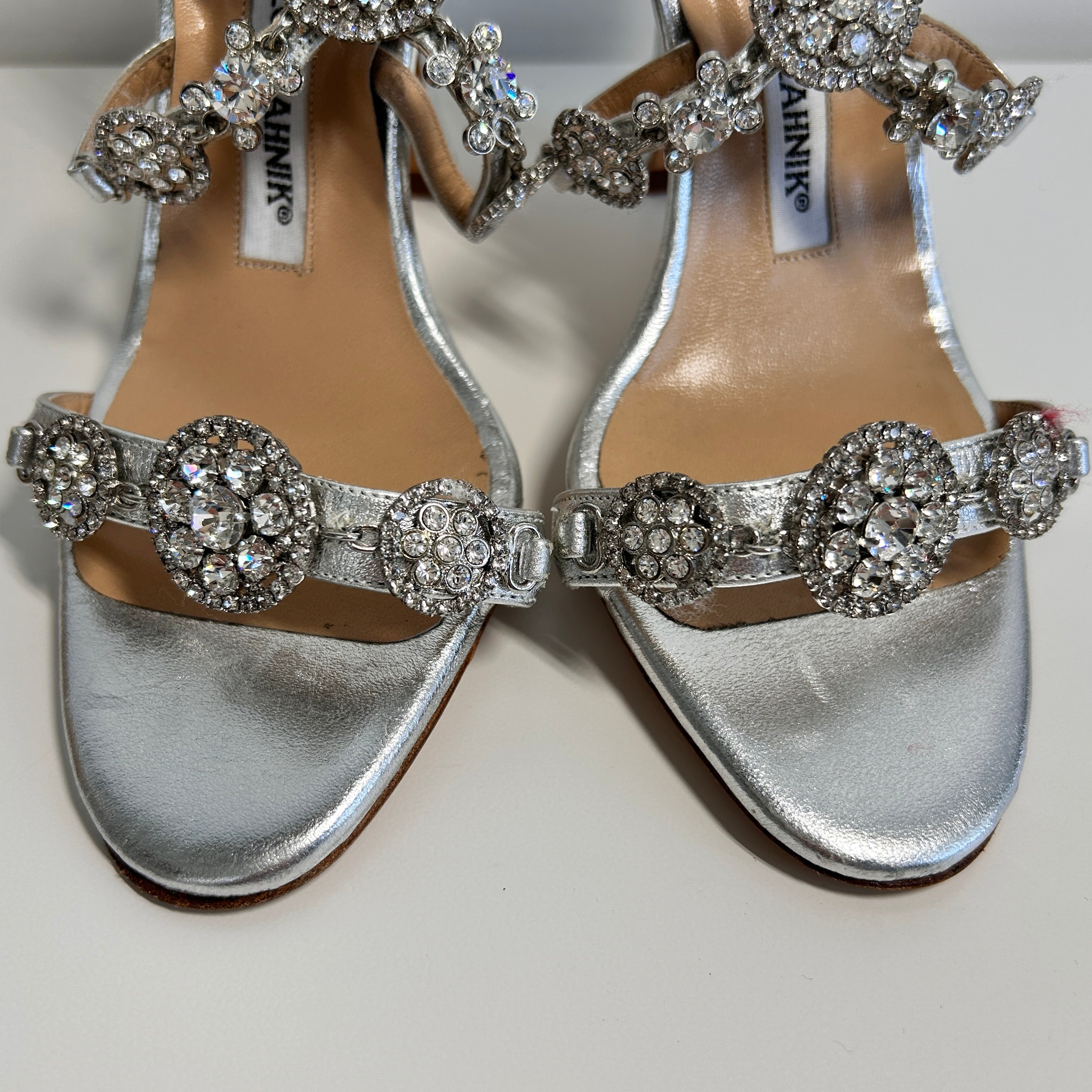 Silver Leather Crystal Embellishments Sandals