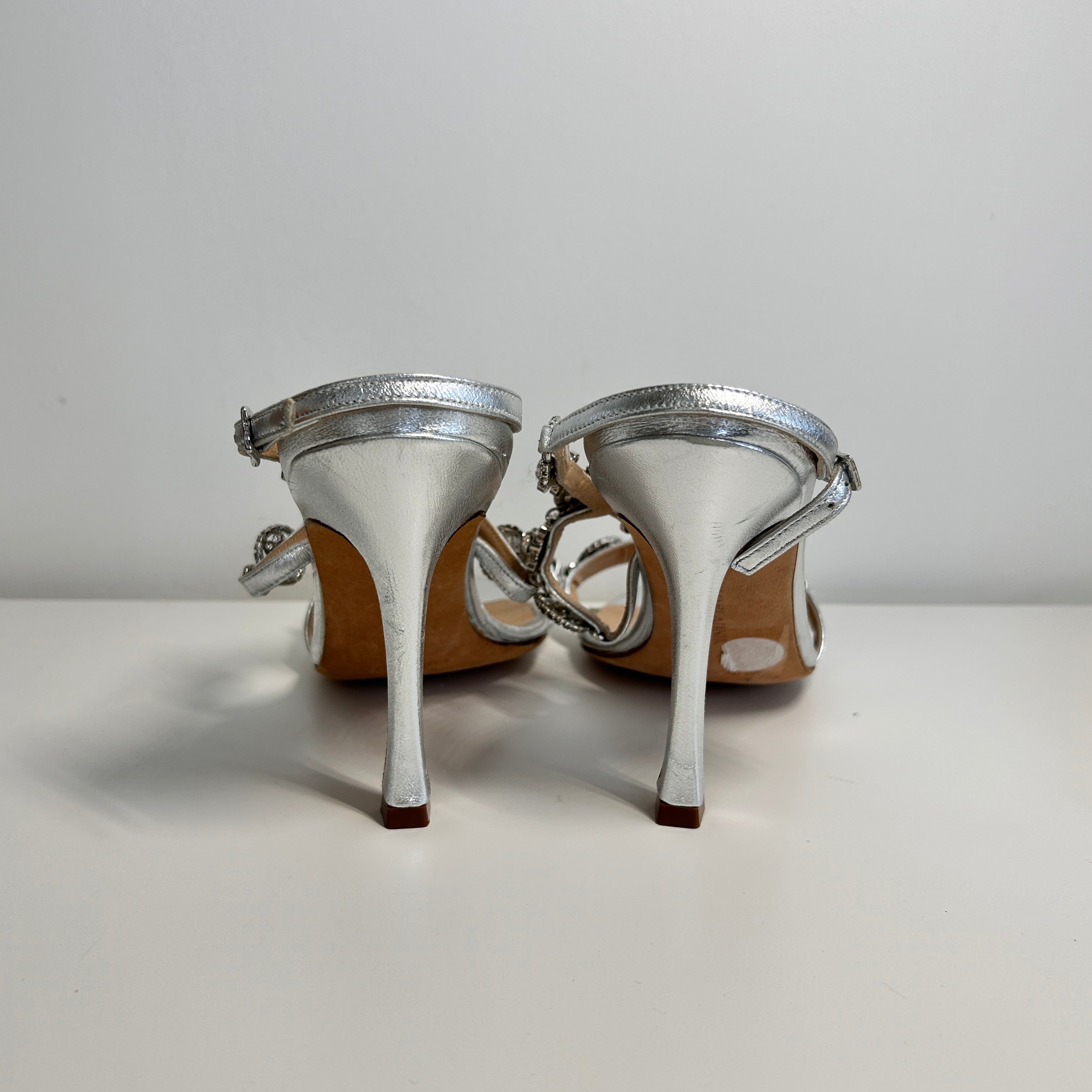 Silver Leather Crystal Embellishments Sandals