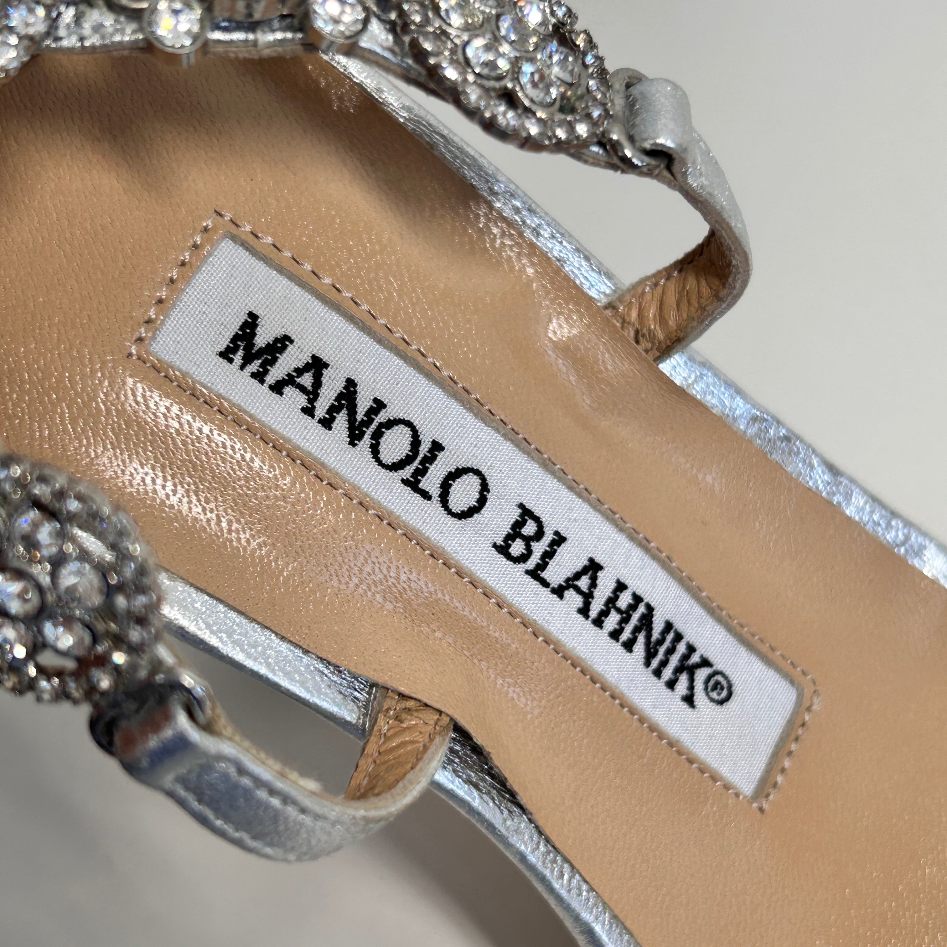 Silver Leather Crystal Embellishments Sandals