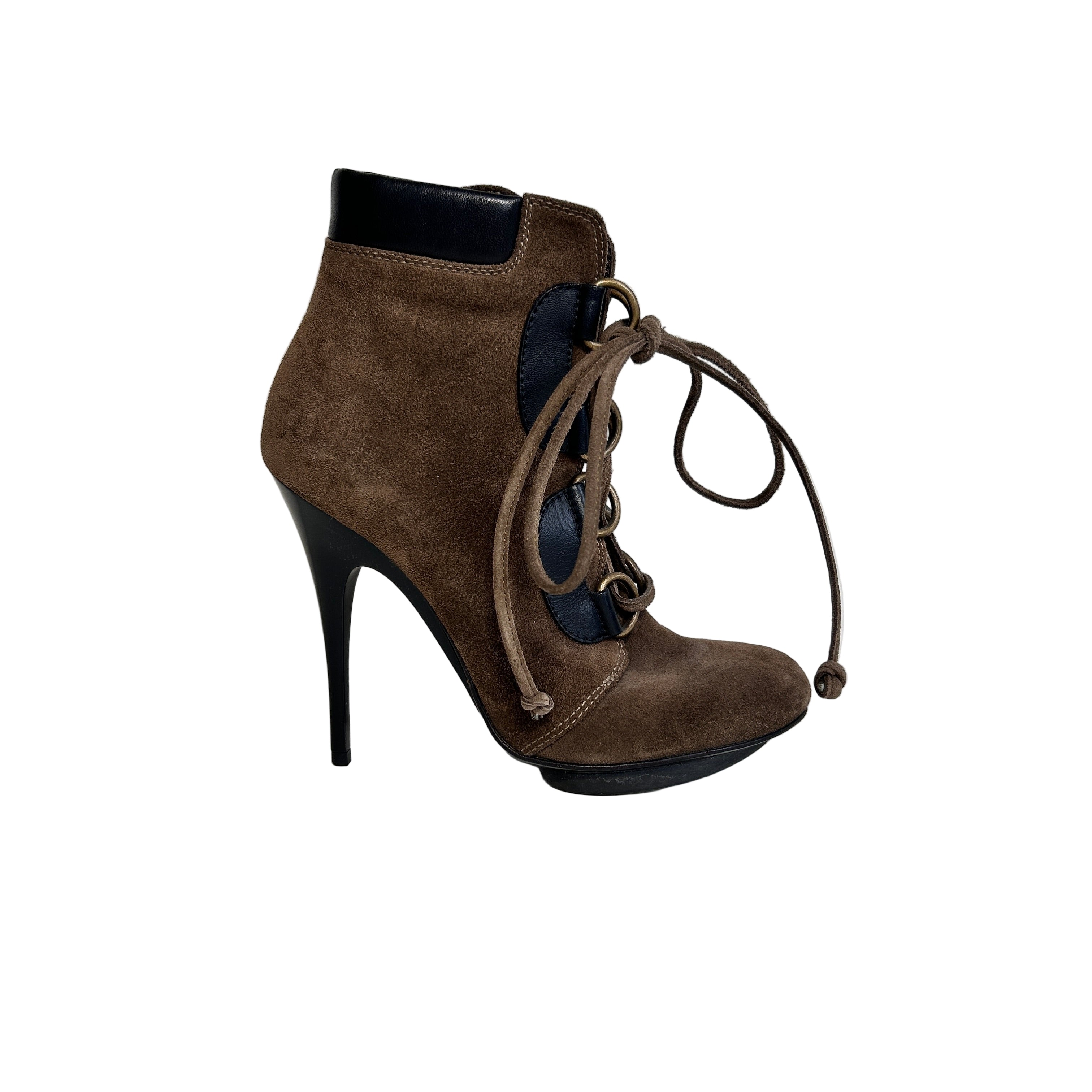 Brown Suede Lace-Up Boots