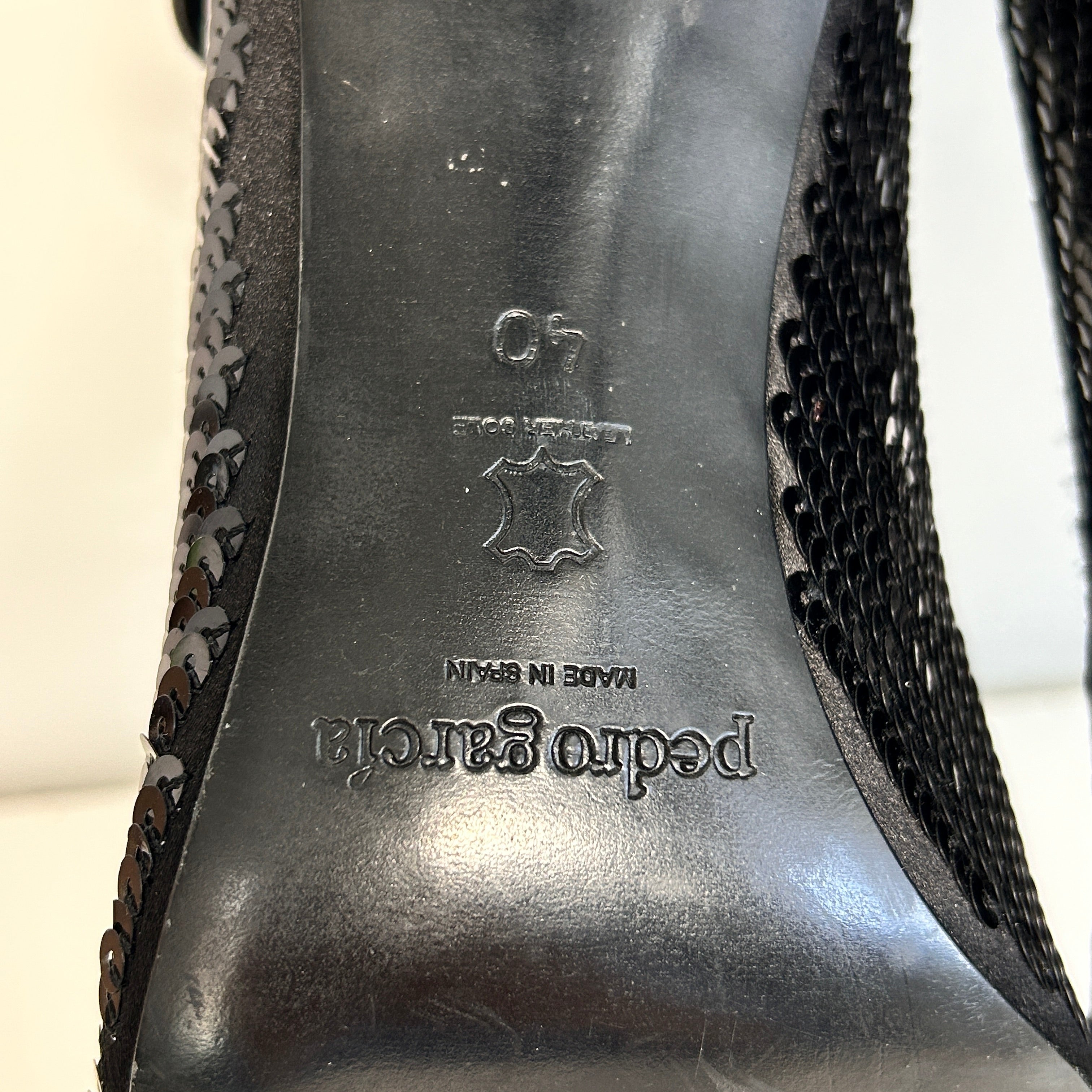 Black Leather Sequin Peeptoe Pumps