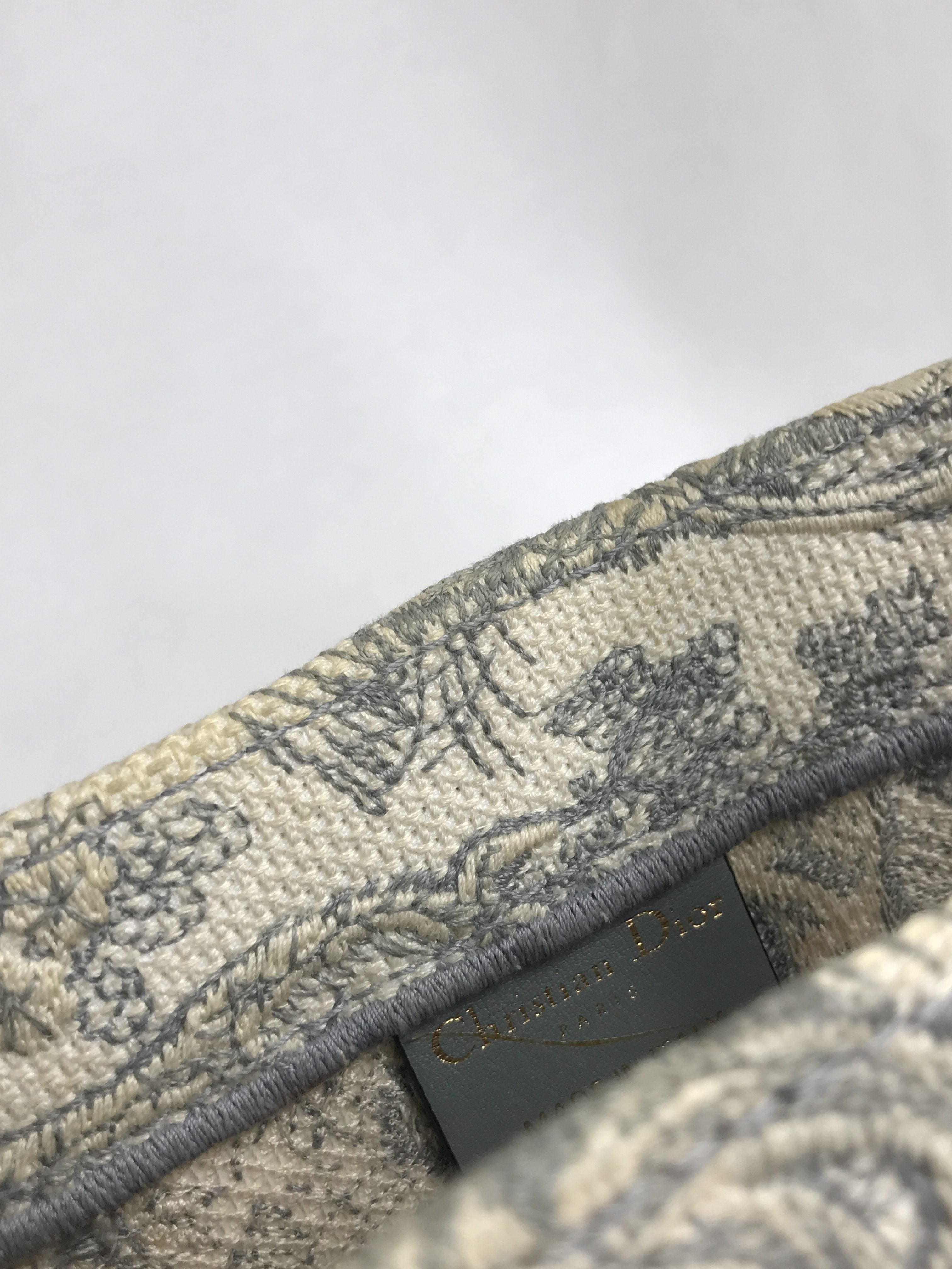 Ecru & Grey Toile De Jouy Embroidered Book Tote