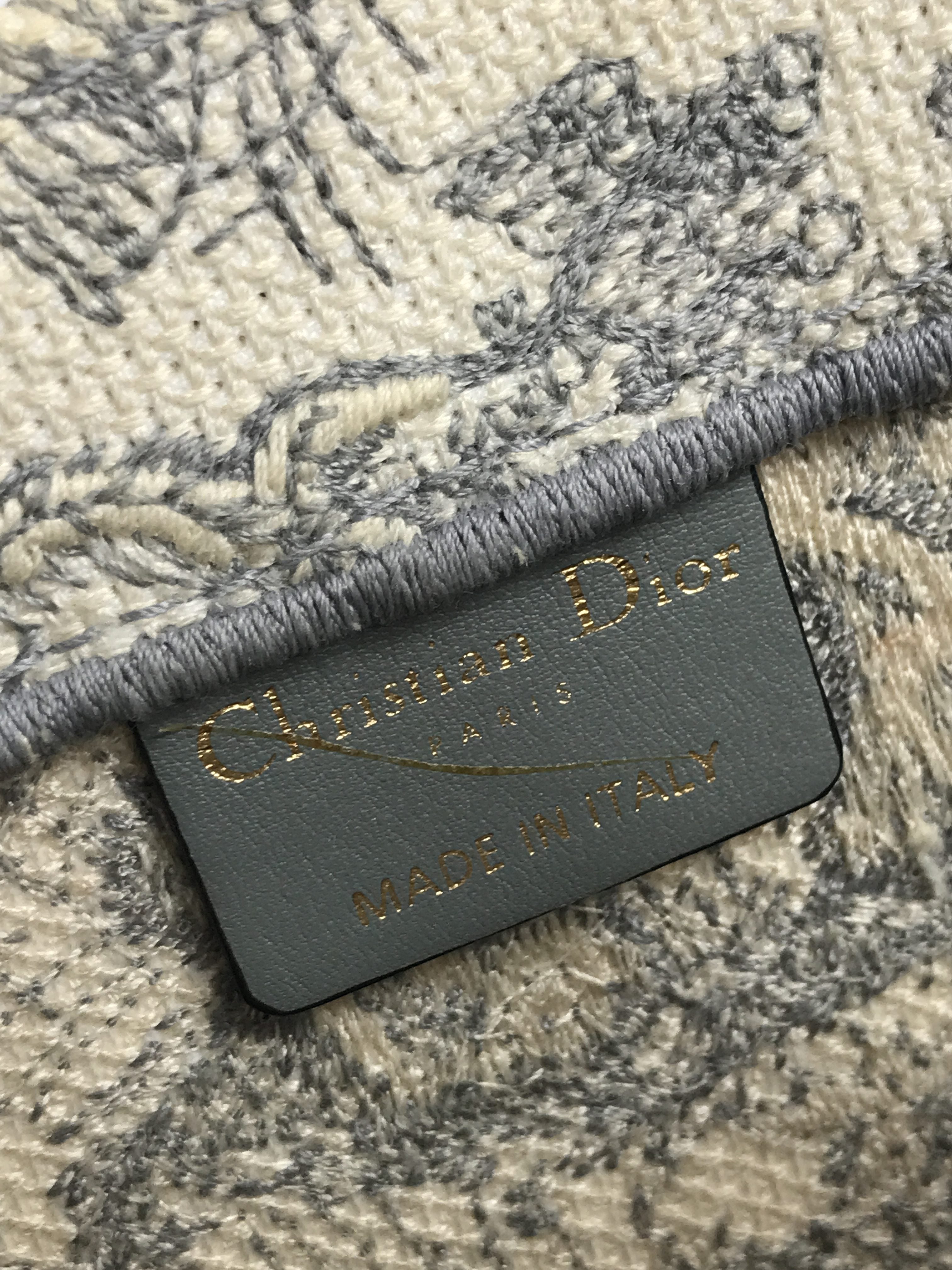 Ecru & Grey Toile De Jouy Embroidered Book Tote