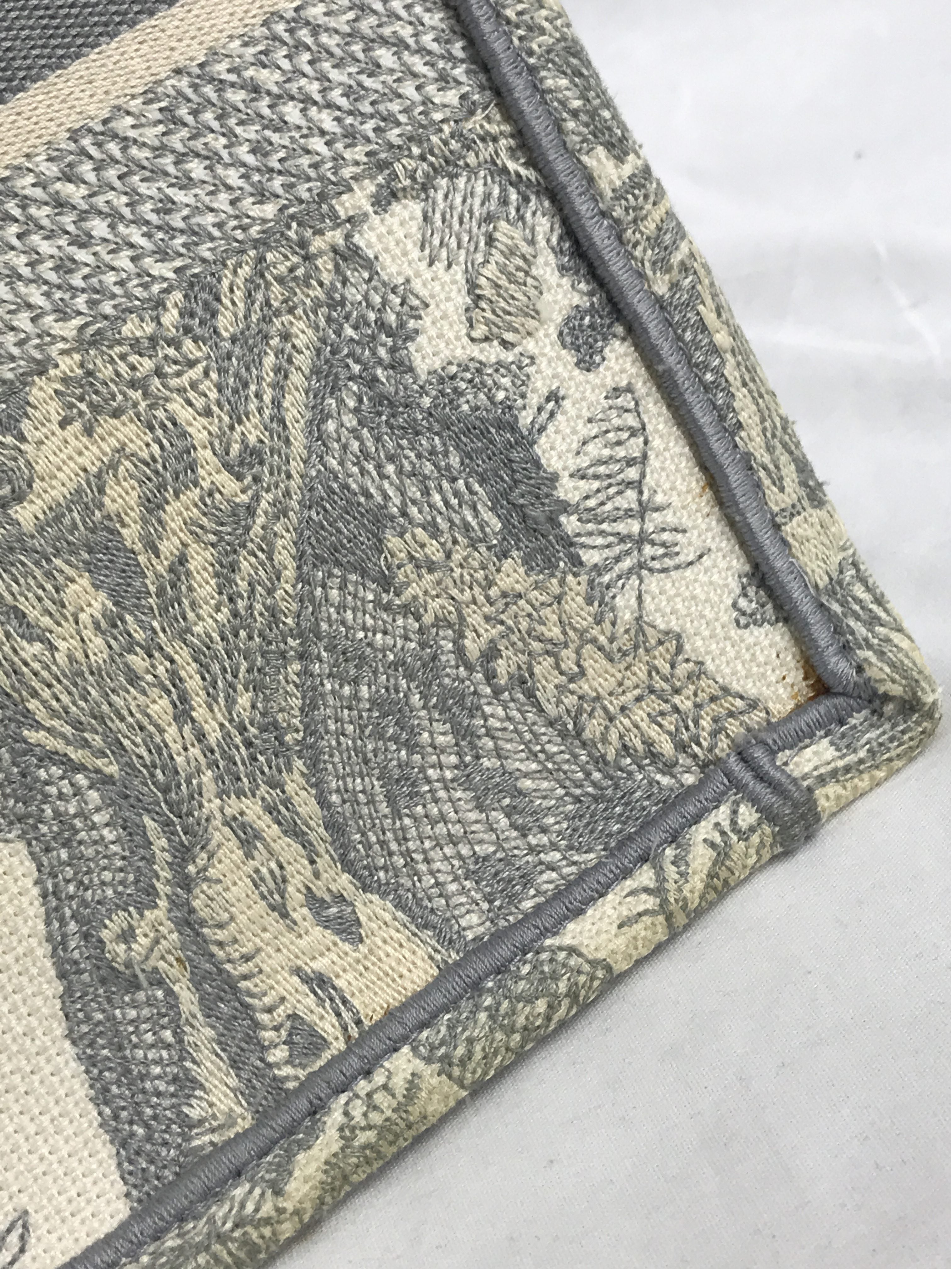 Ecru & Grey Toile De Jouy Embroidered Book Tote