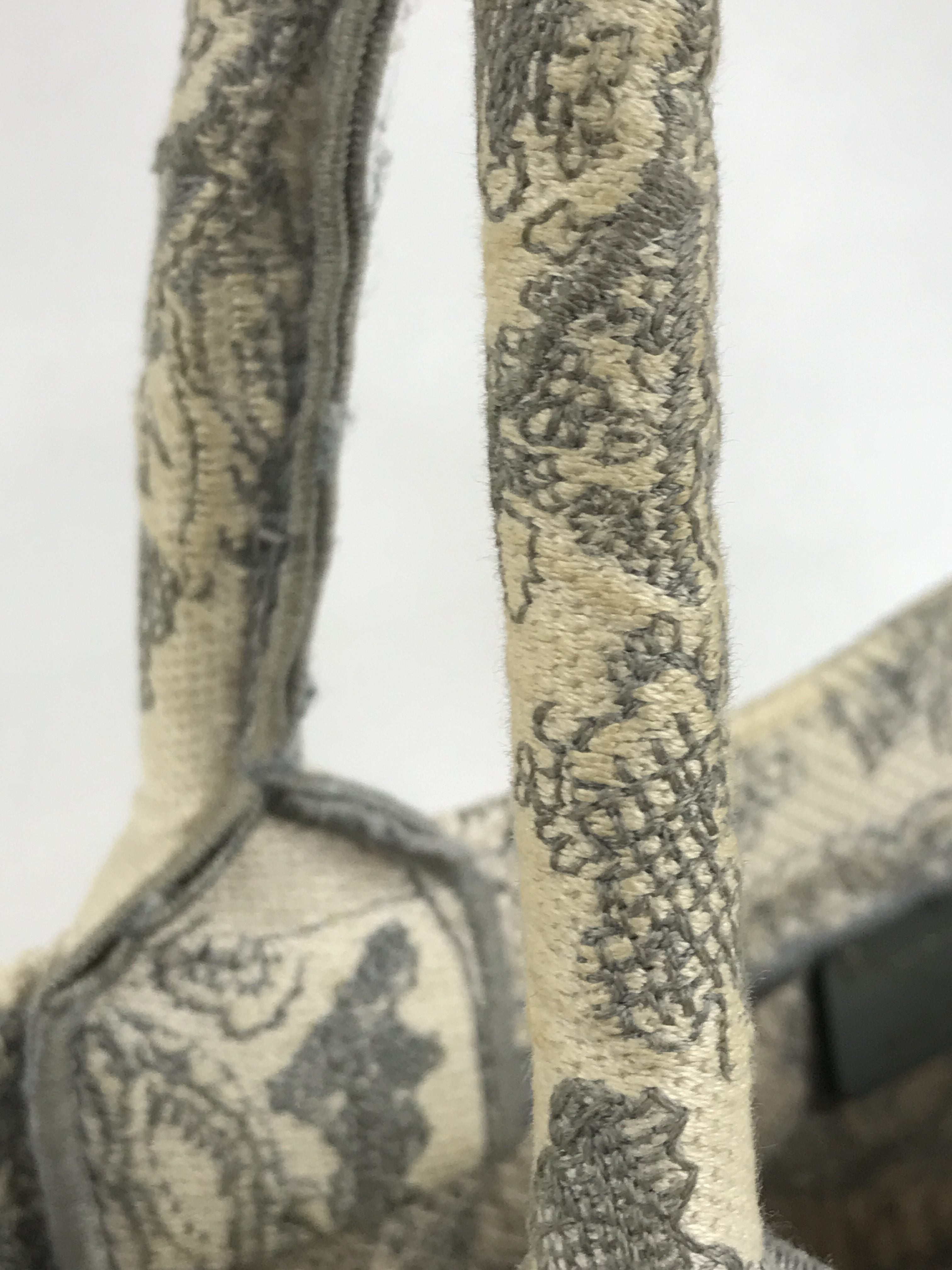 Ecru & Grey Toile De Jouy Embroidered Book Tote
