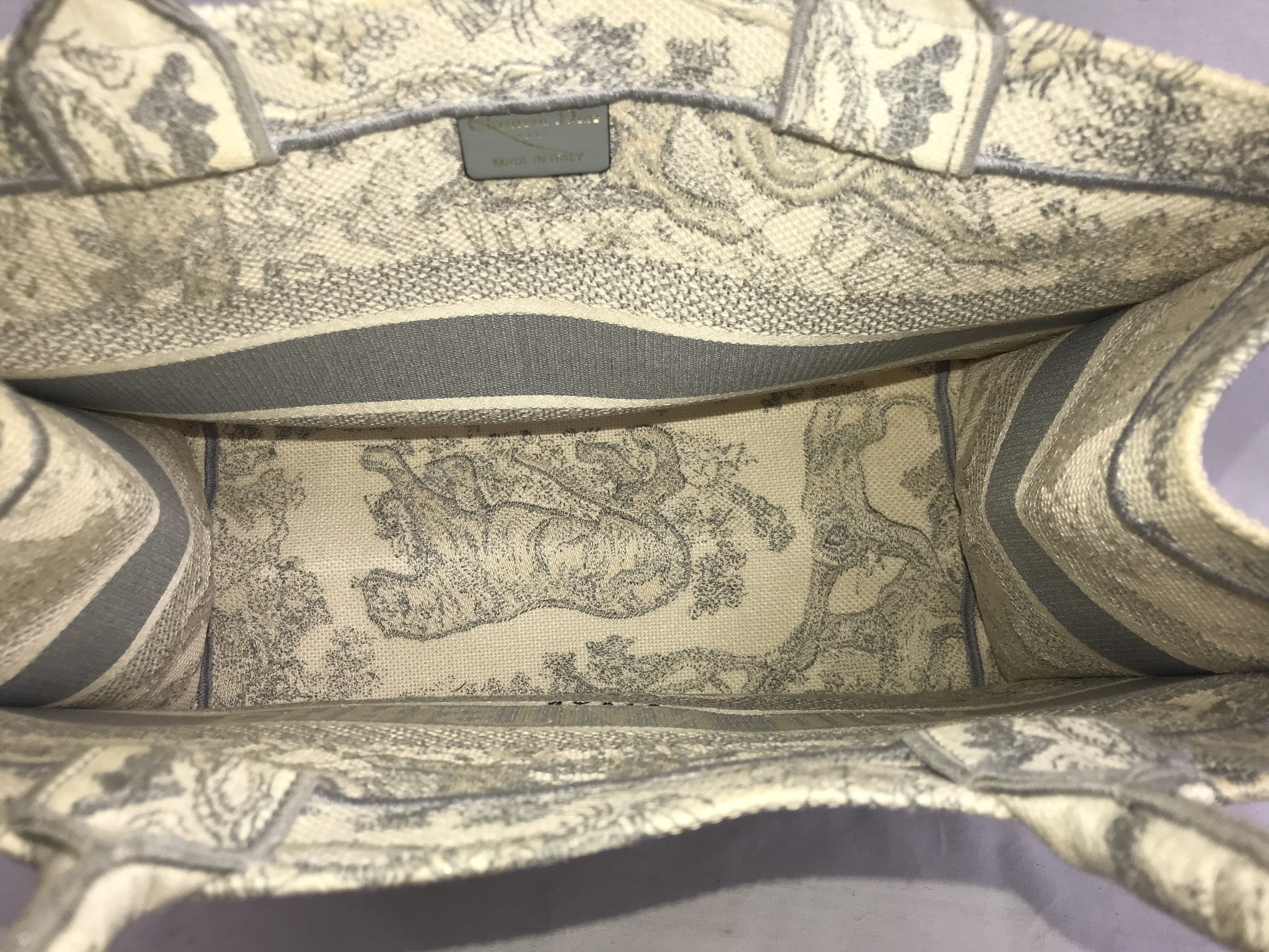 Ecru & Grey Toile De Jouy Embroidered Book Tote