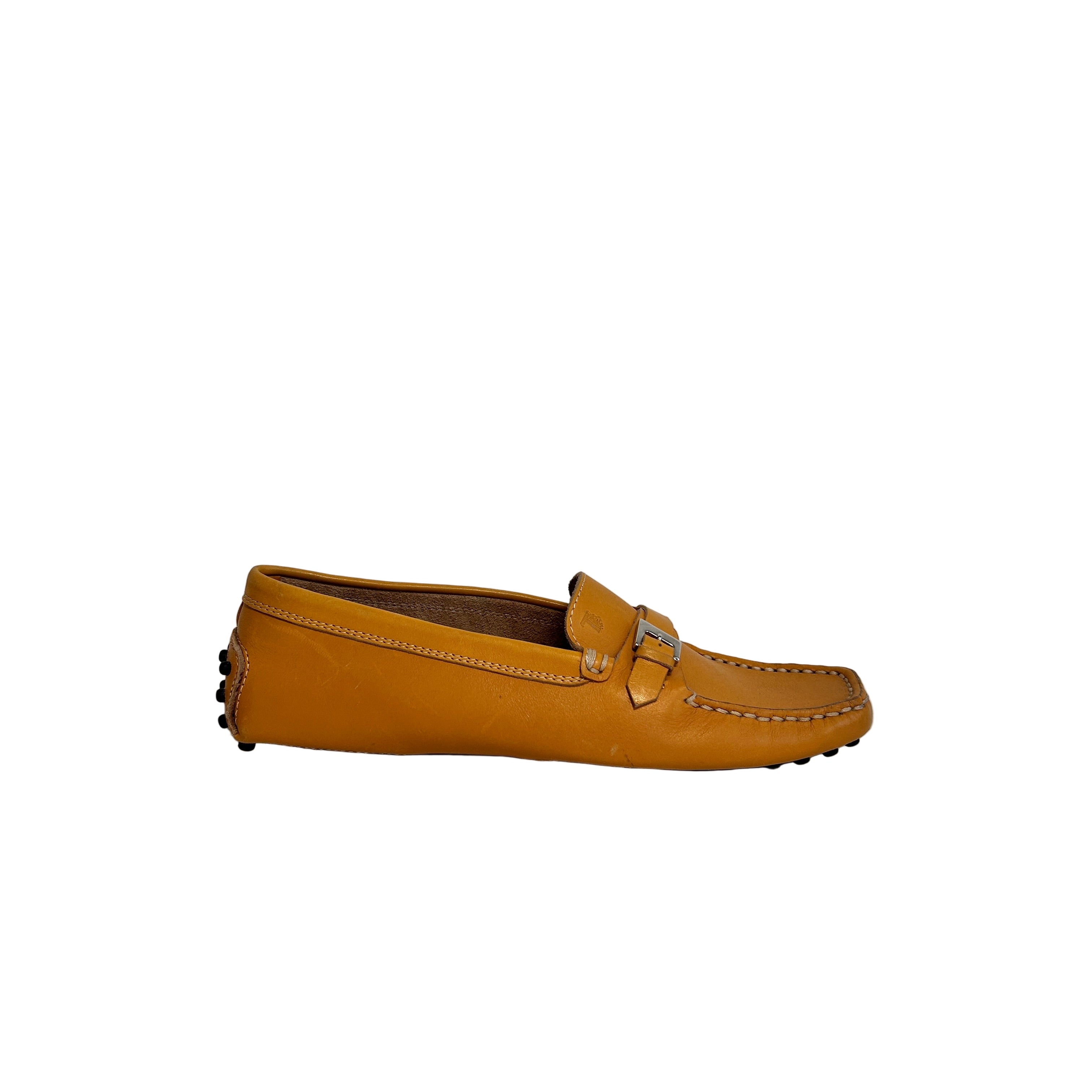 Yellow Leather Gommino T-logo Plaque Loafers