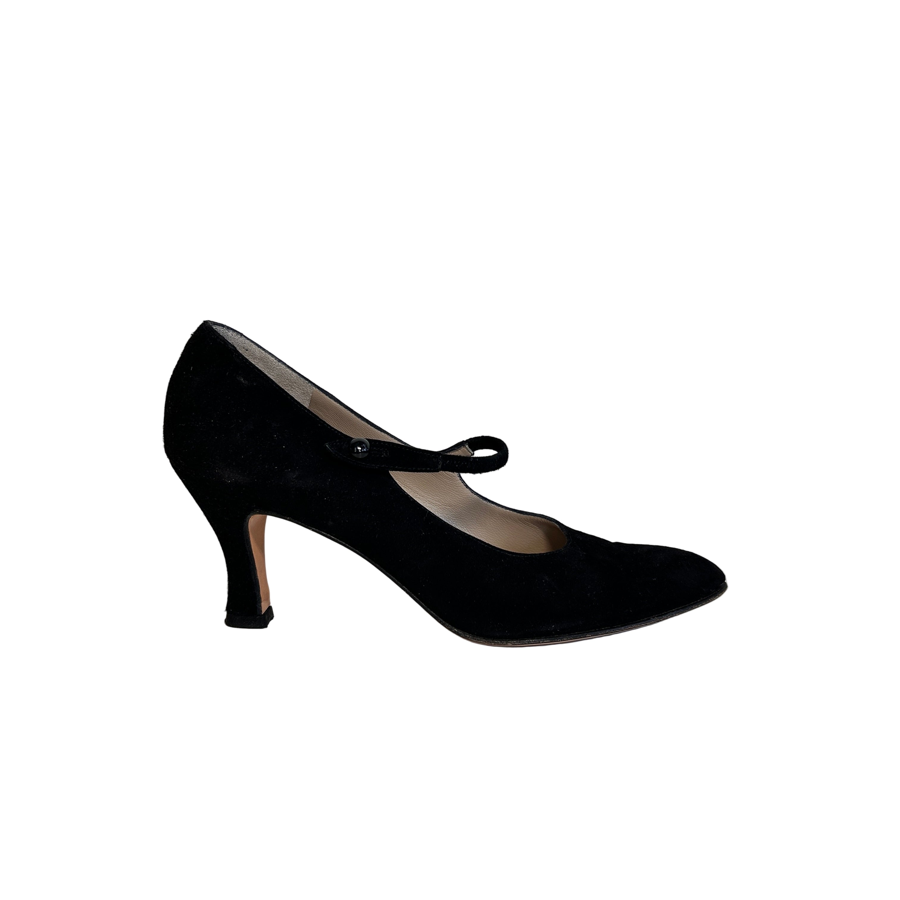 Black Suede Marry Jane Pumps