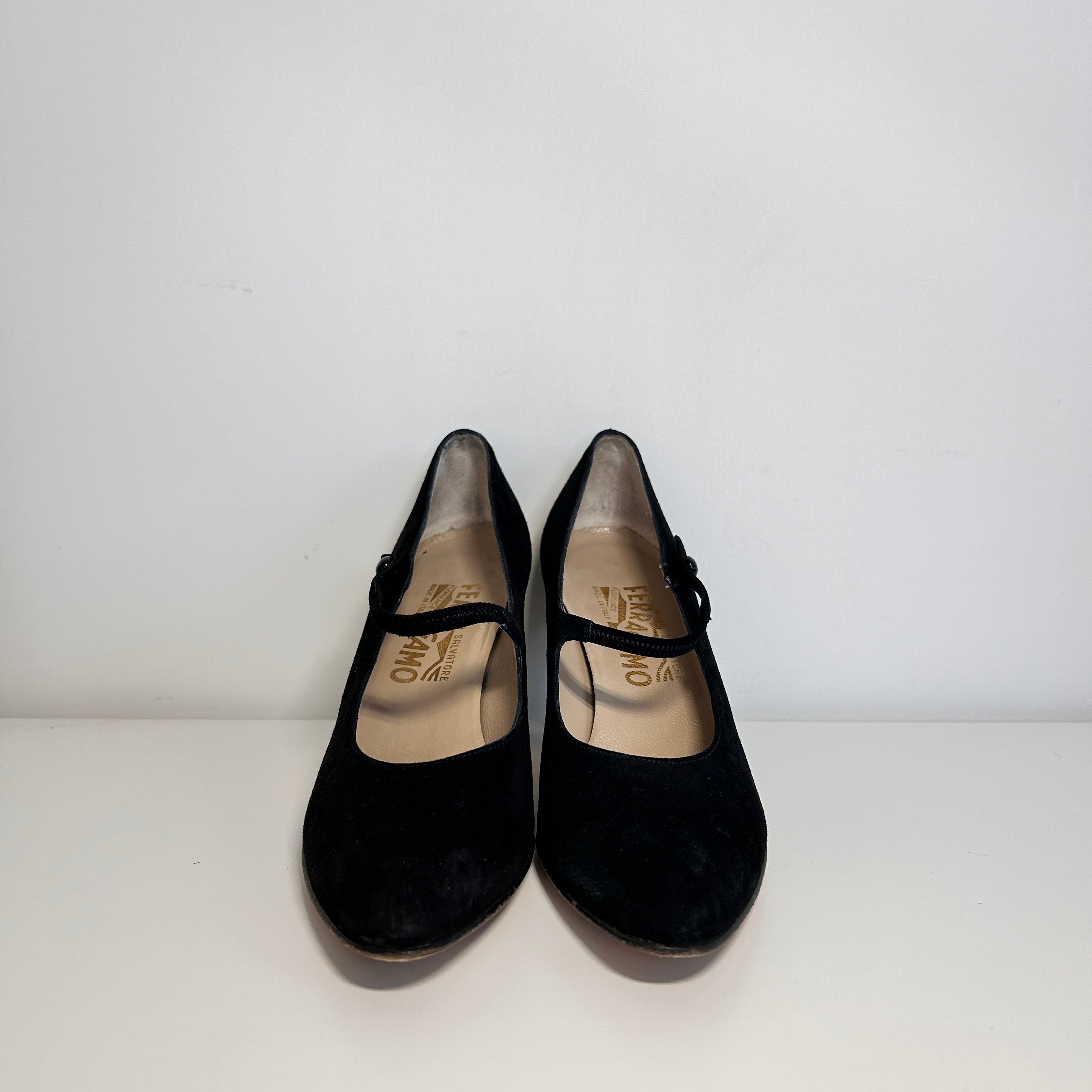 Black Suede Marry Jane Pumps