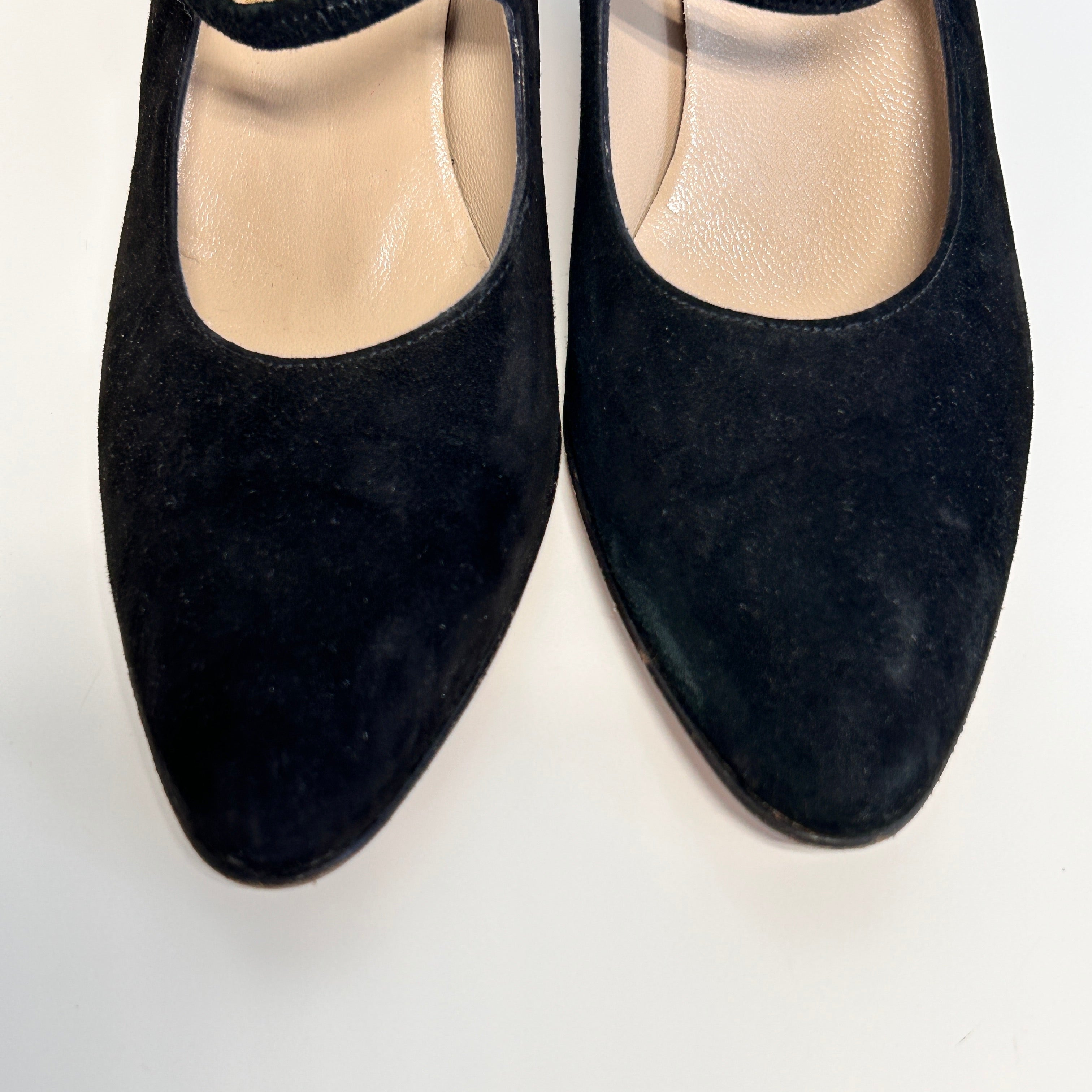 Black Suede Marry Jane Pumps
